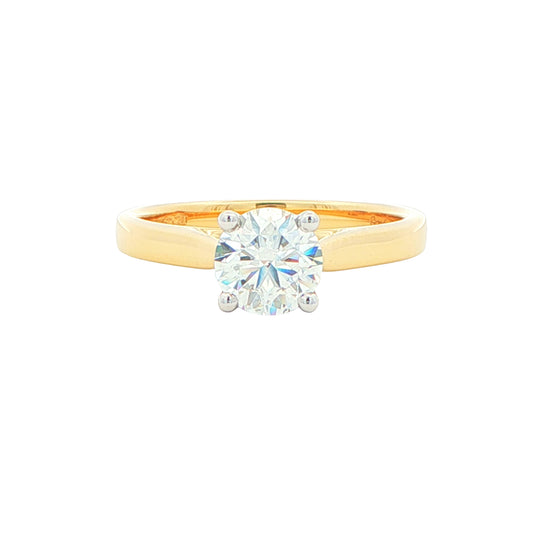 Yellow Gold Round brilliant cut diamond solitaire ring - 0.90cts