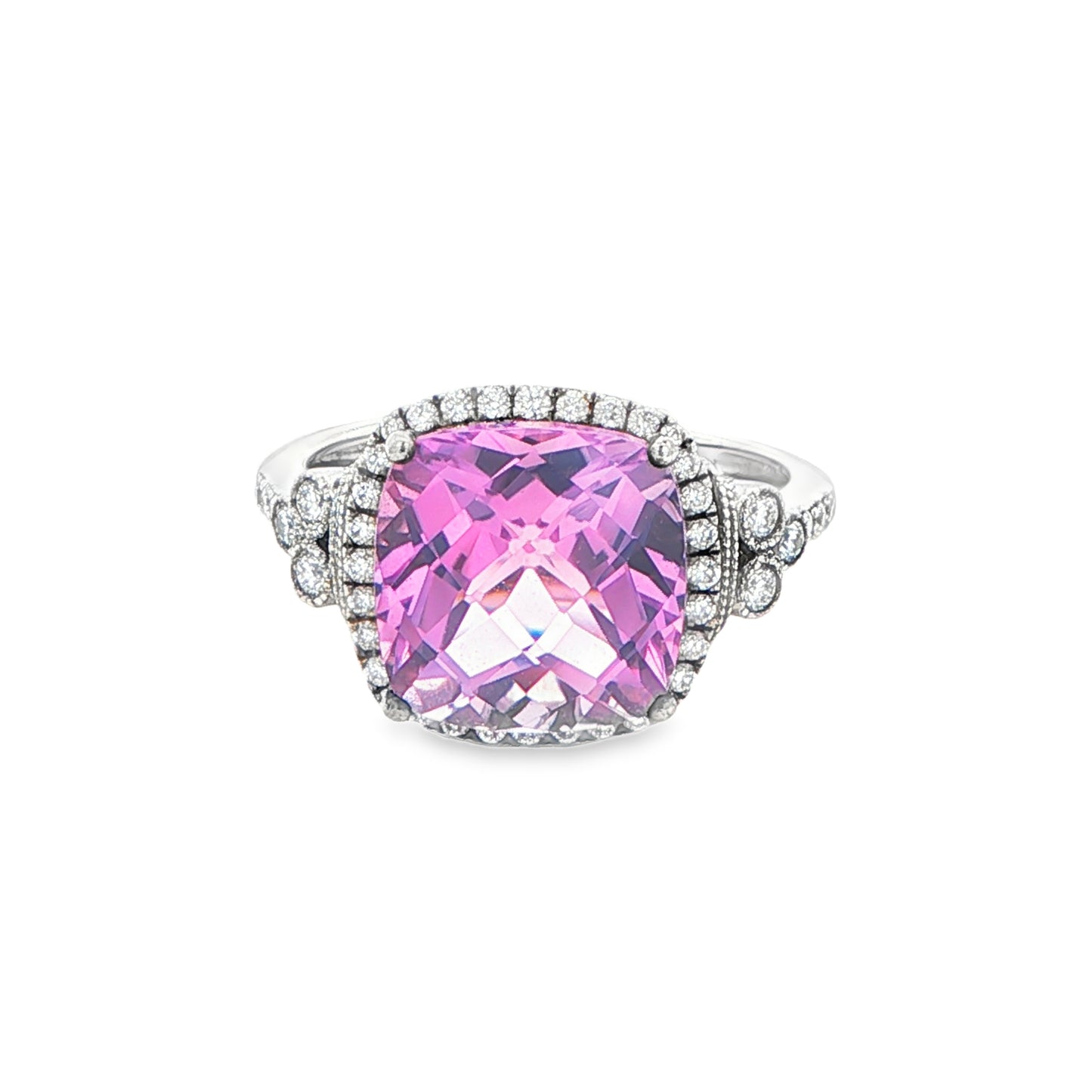 Cushion Shaped Amethyst and Diamond Halo Style Cluster Ring