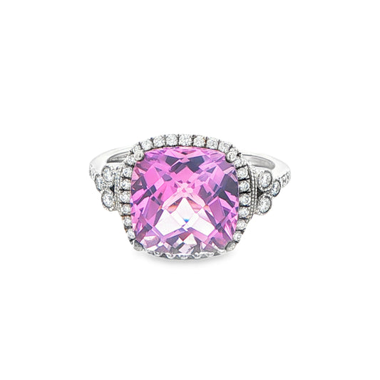 Cushion Shaped Amethyst and Diamond Halo Style Cluster Ring