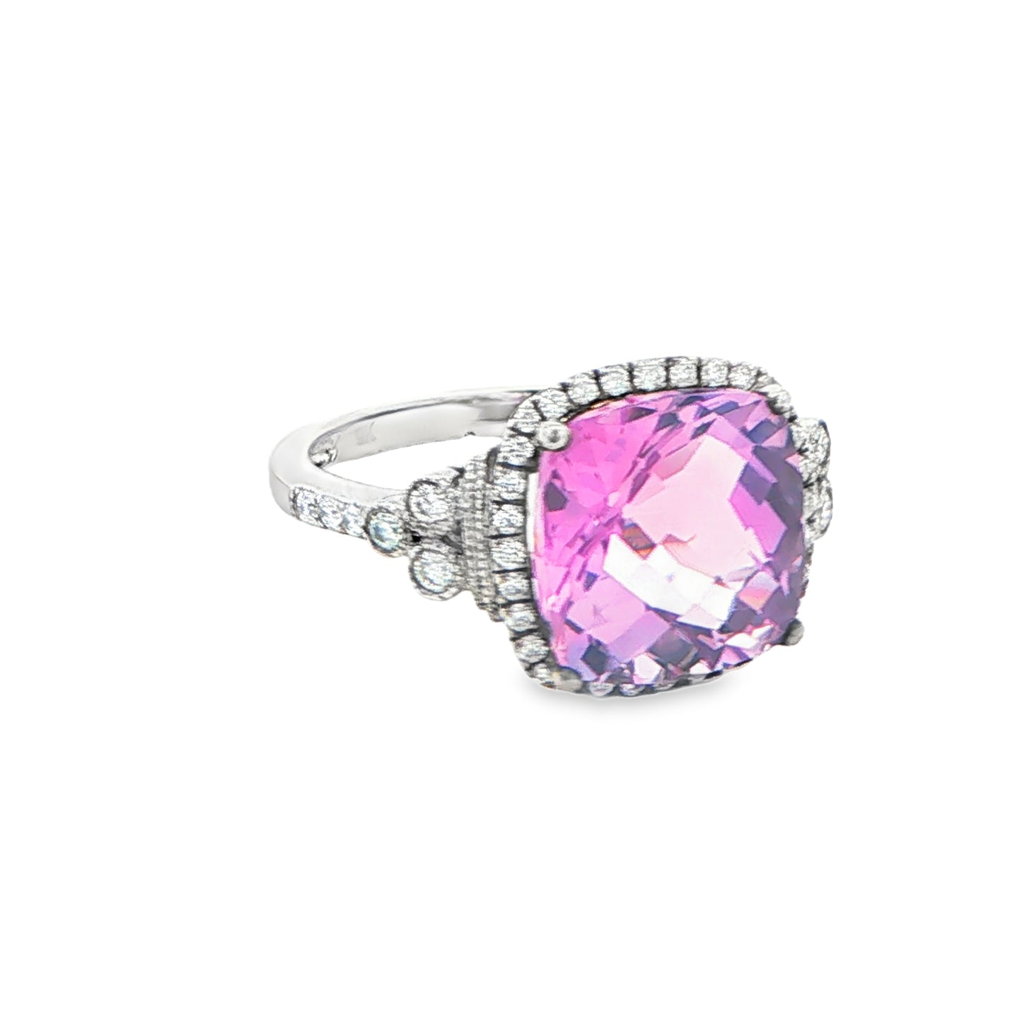 Cushion Shaped Amethyst and Diamond Halo Style Cluster Ring