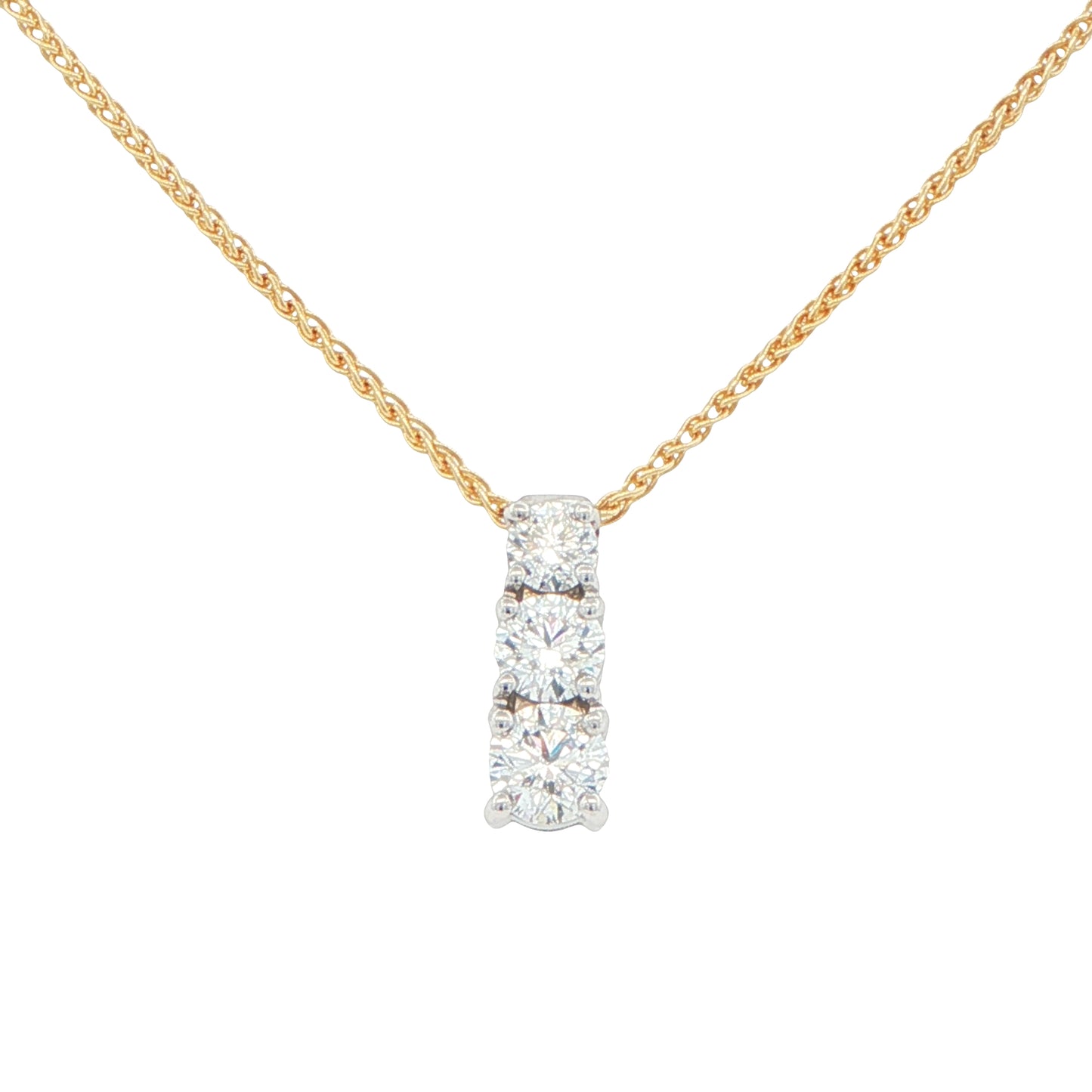 Round Brilliant Cut Diamond 3 Stone Drop Pendant - 0.94cts Gardiner Brothers