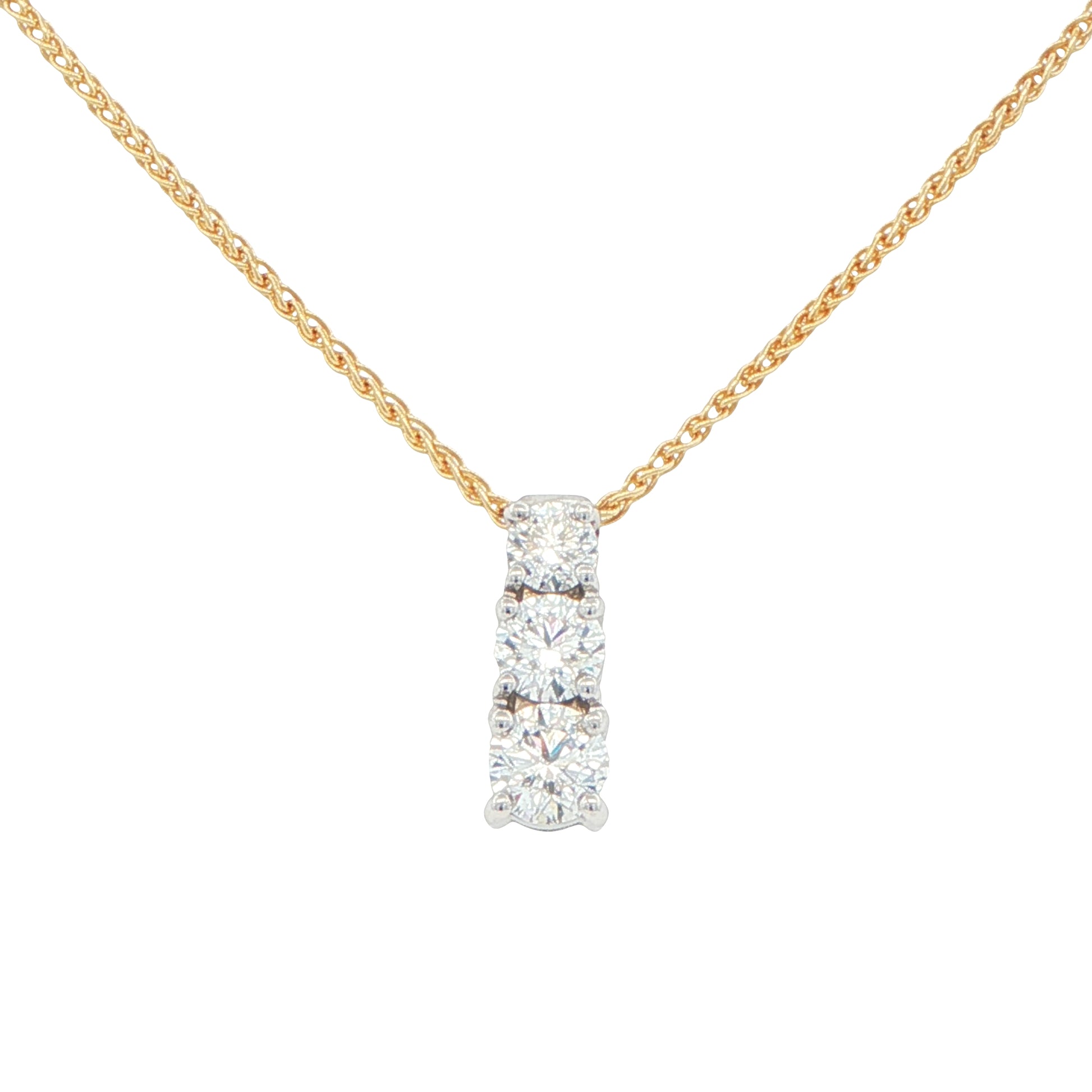 Round Brilliant Cut Diamond 3 Stone Drop Pendant - 0.94cts Gardiner Brothers