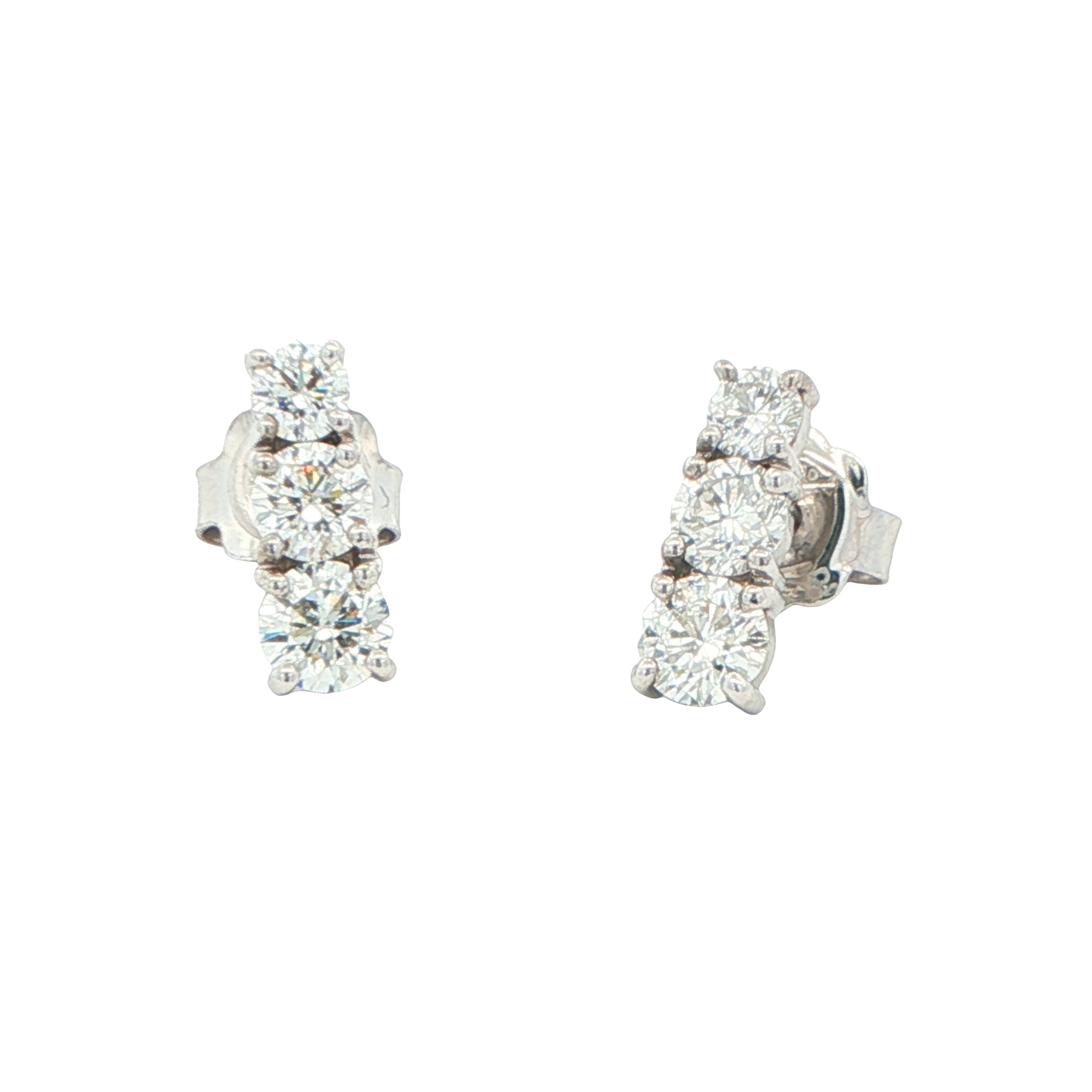 Round Brilliant Cut 3 Diamond Drop Earrings - 1.51cts Gardiner Brothers