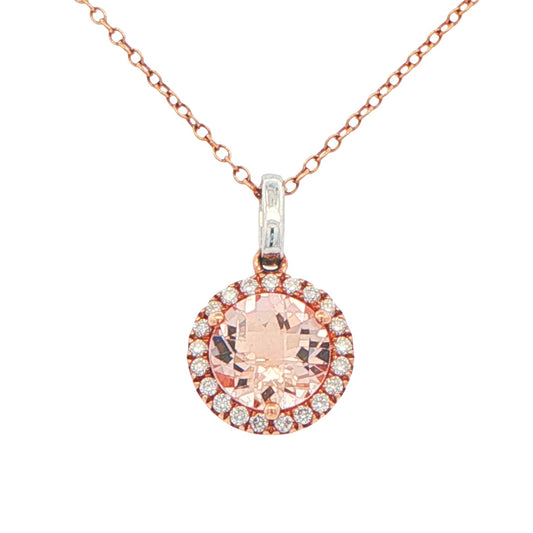 Morganite and Diamond Halo Style Pendant Gardiner Brothers