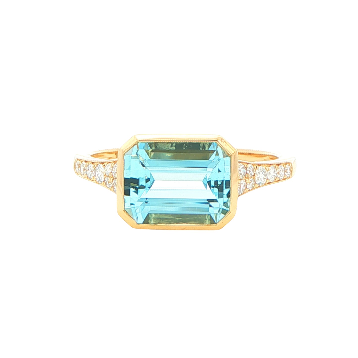 Octagonal shaped Aquamarine Ring with diamond set shoulders Gardiner Brothers