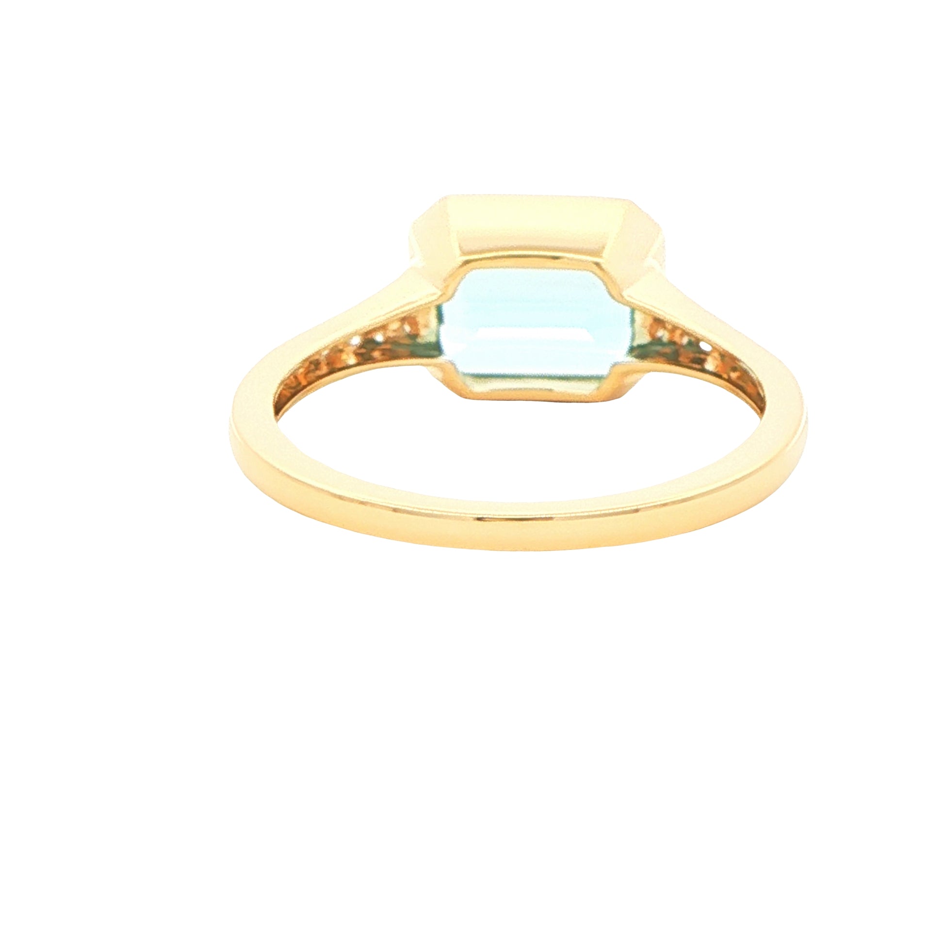 Octagonal shaped Aquamarine Ring with diamond set shoulders Gardiner Brothers