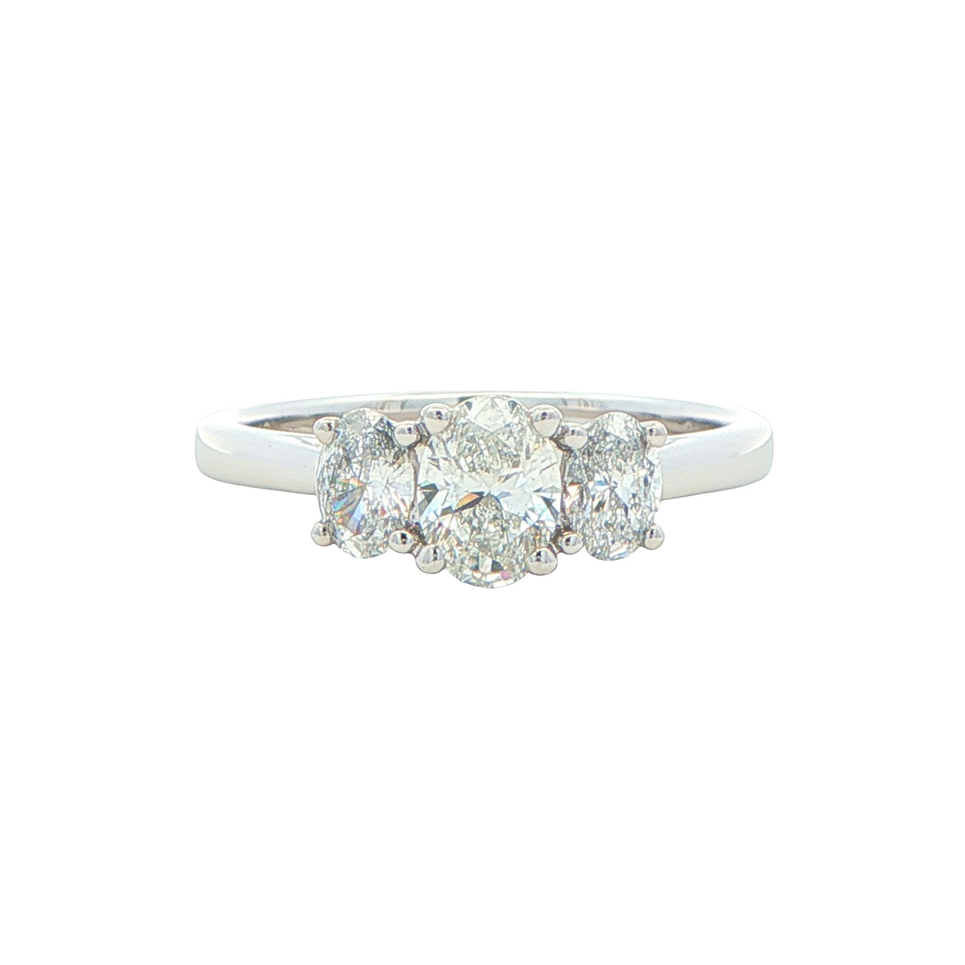Platinum Oval Shaped Diamond 3 Stone Ring - 0.92cts Gardiner Brothers