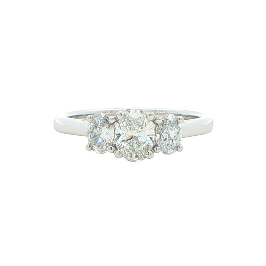 Platinum Oval Shaped Diamond 3 Stone Ring - 0.92cts Gardiner Brothers