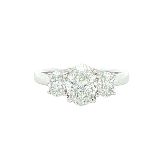 Platinum Oval Shaped Diamond 3 Stone Ring - 1.80cts Gardiner Brothers