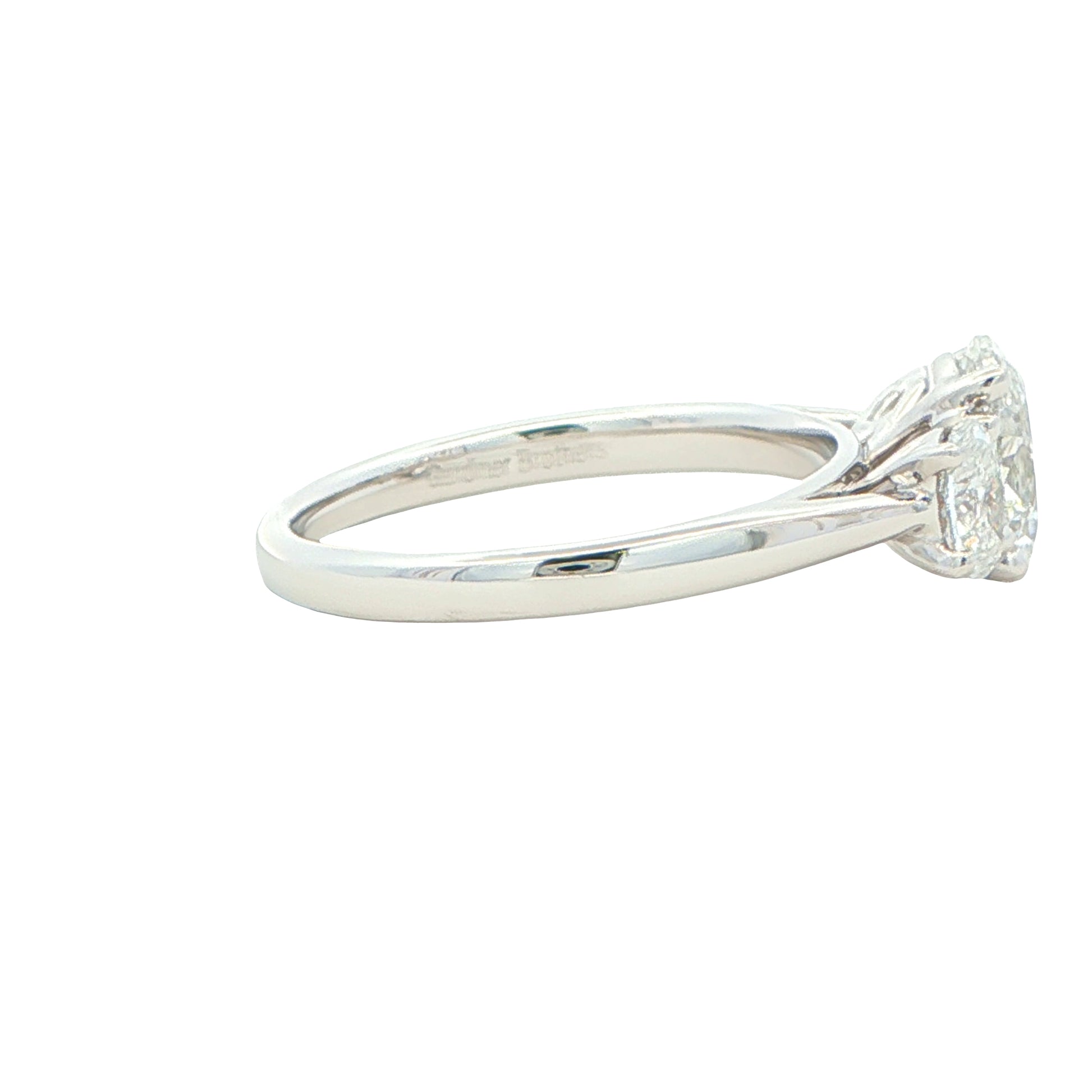 Platinum Oval Shaped Diamond 3 Stone Ring - 1.80cts Gardiner Brothers