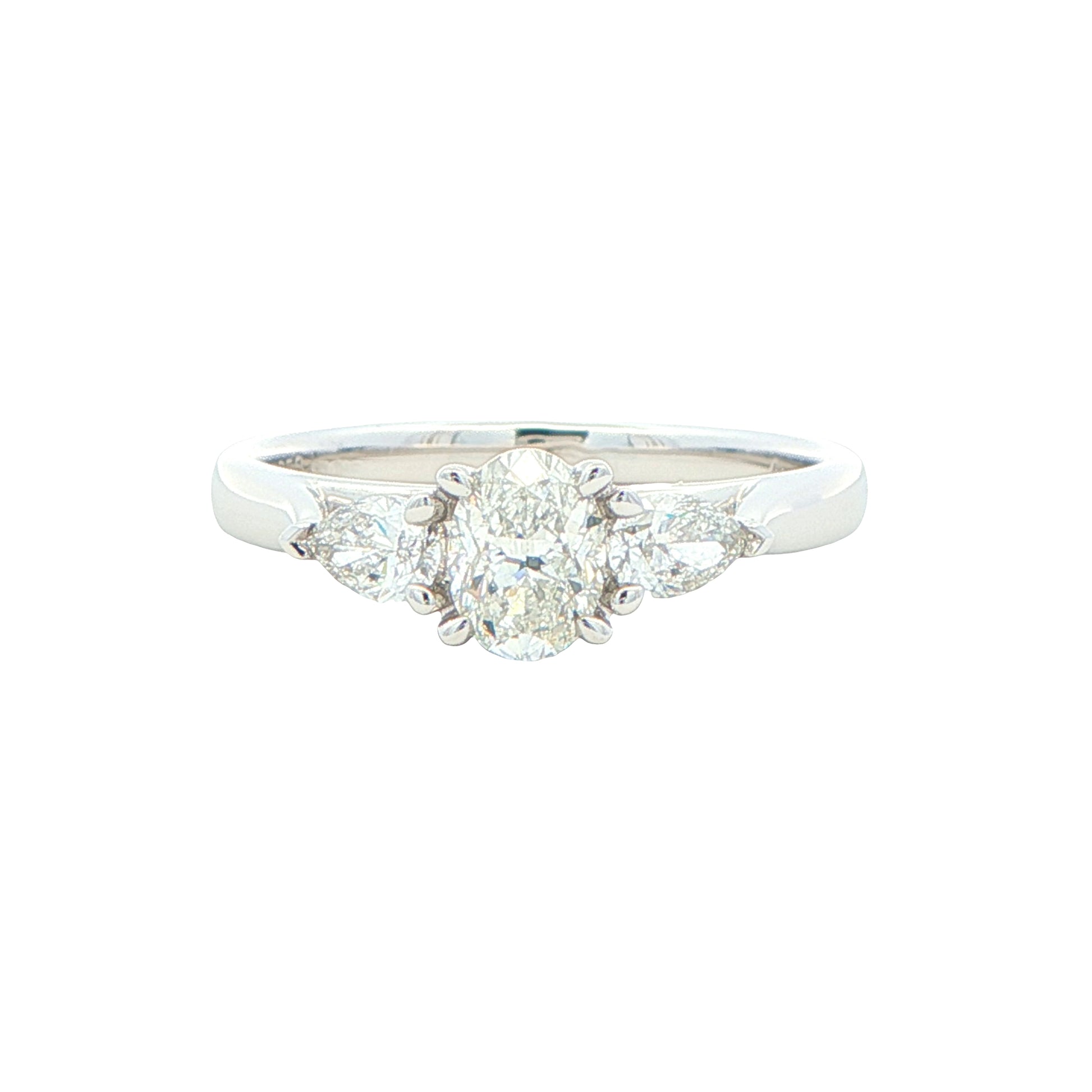 Platinum Oval and pear shaped diamond 3 stone ring - 0.80cts Gardiner Brothers