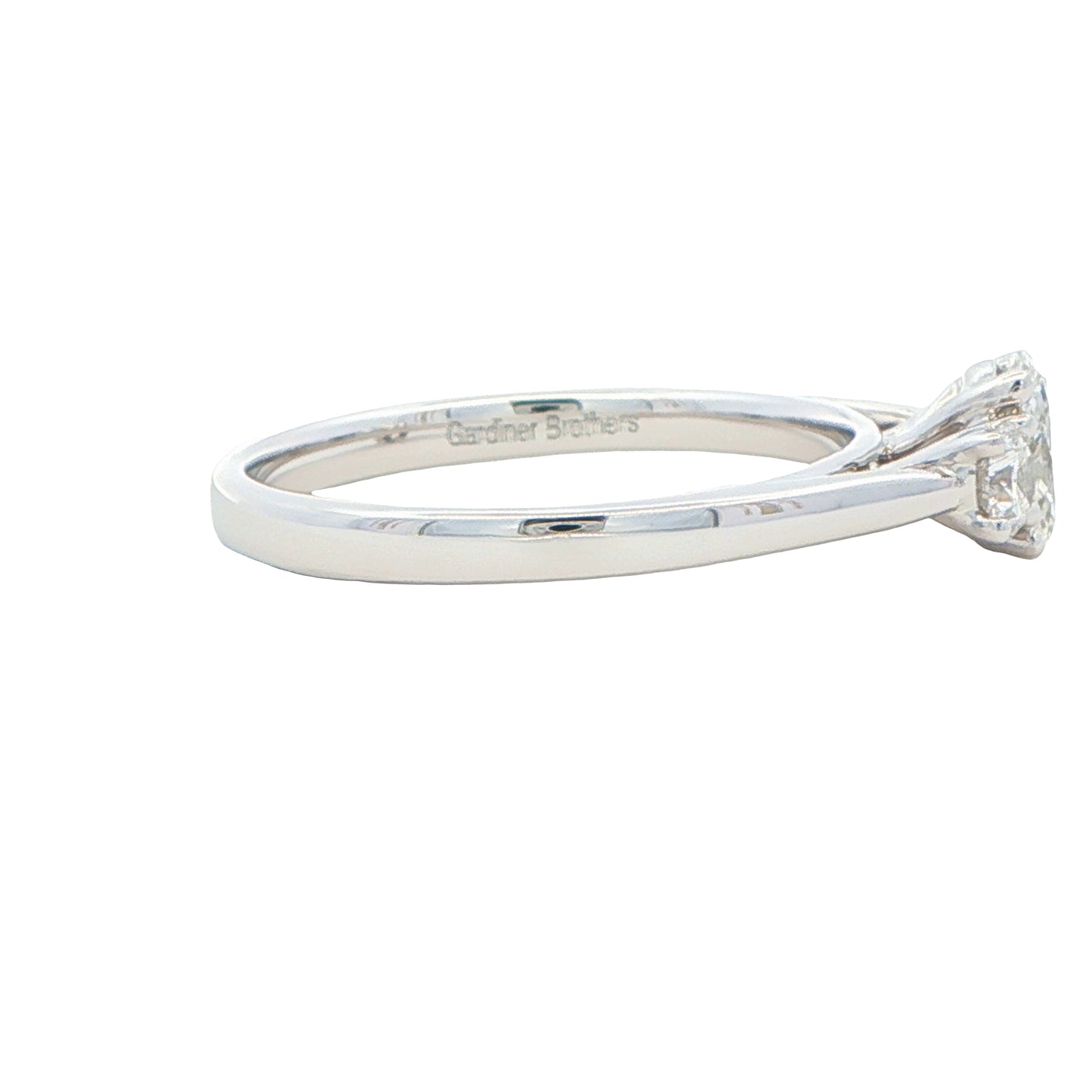 Platinum Oval and round brilliant cut diamond 3 stone ring - 0.80cts Gardiner Brothers