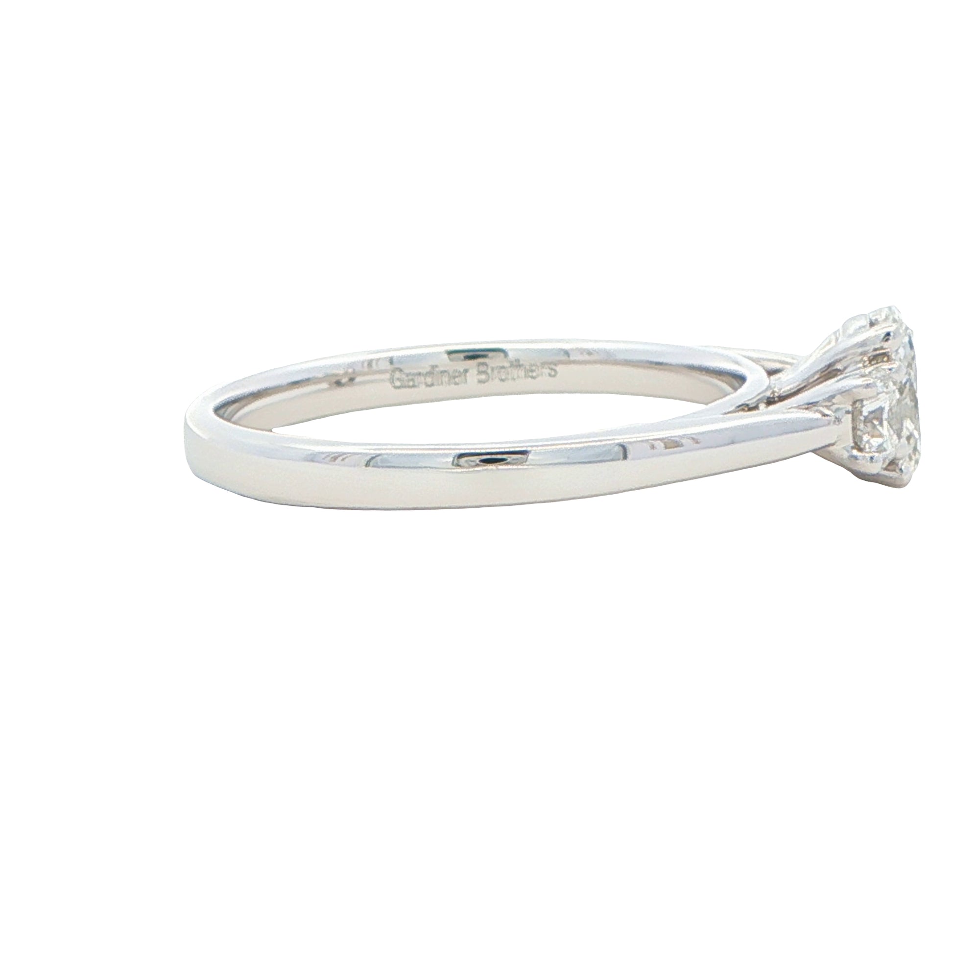 Platinum Oval and round brilliant cut diamond 3 stone ring - 0.80cts Gardiner Brothers