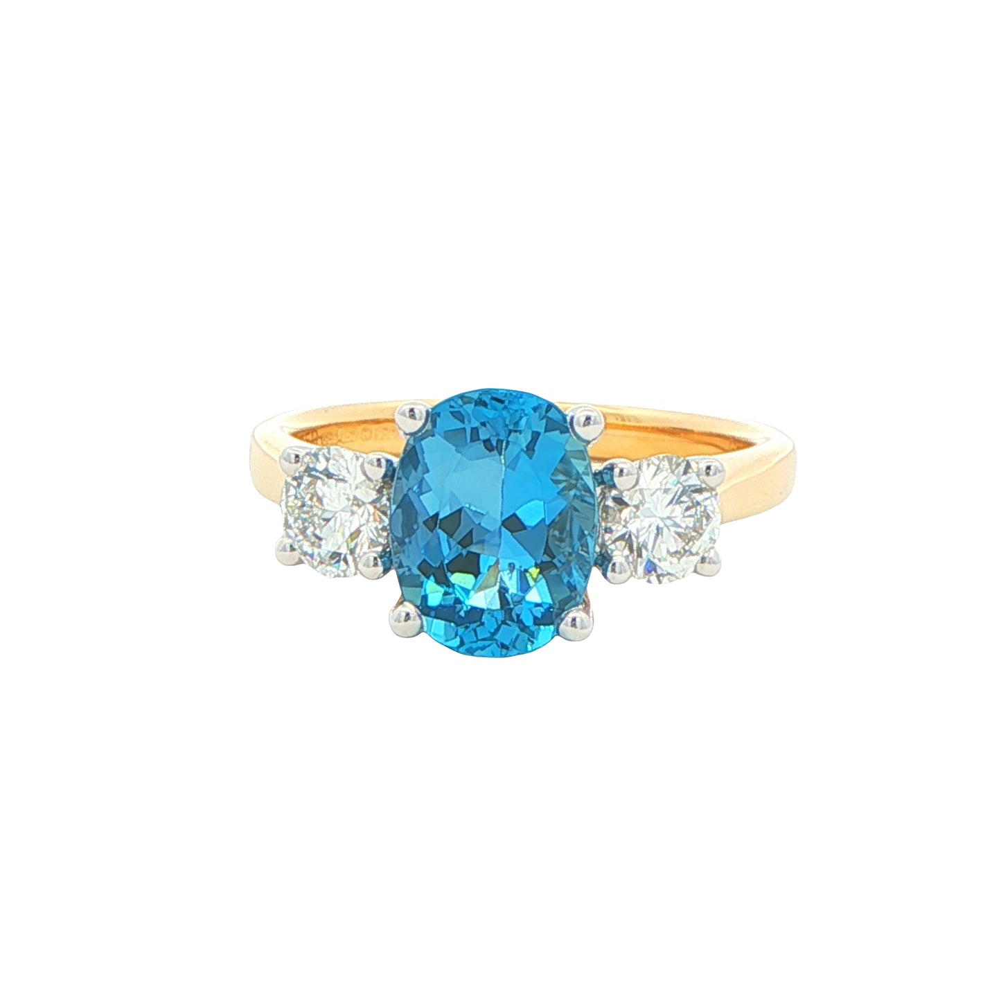 Aquamarine and Round Brilliant Cut Diamond 3 Stone Ring Gardiner Brothers