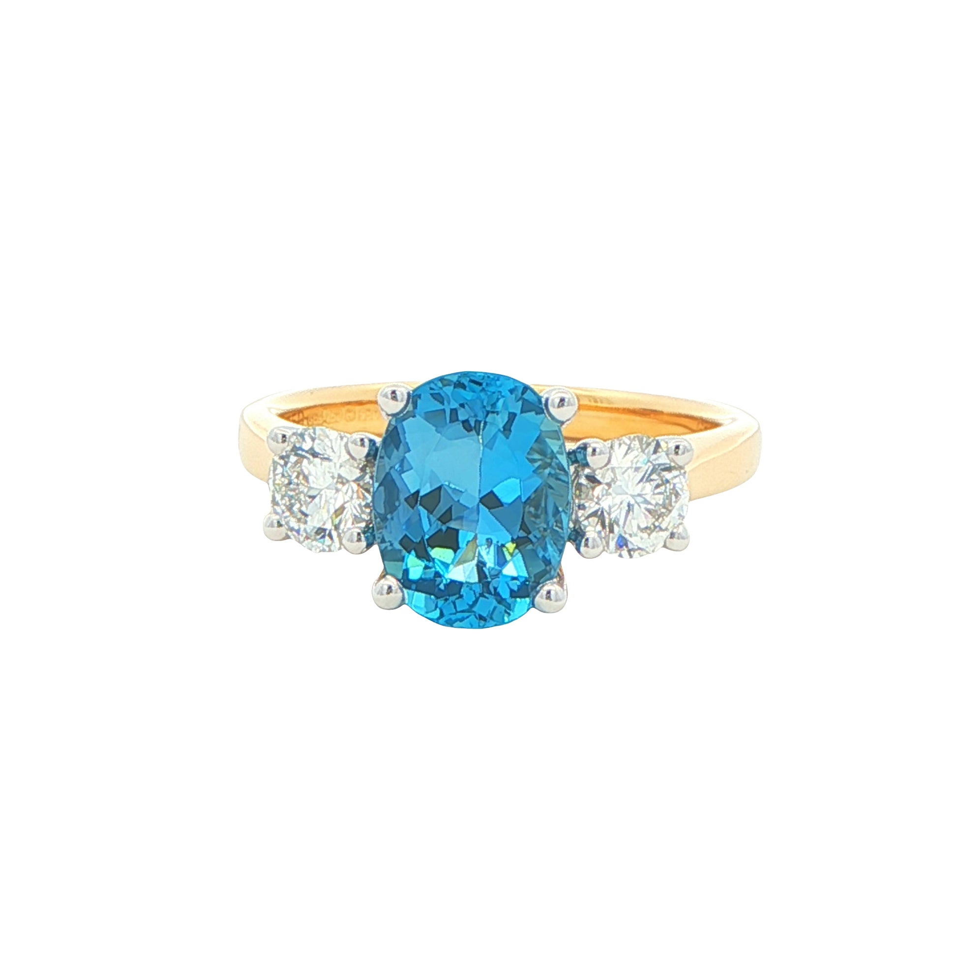 Aquamarine and Round Brilliant Cut Diamond 3 Stone Ring Gardiner Brothers