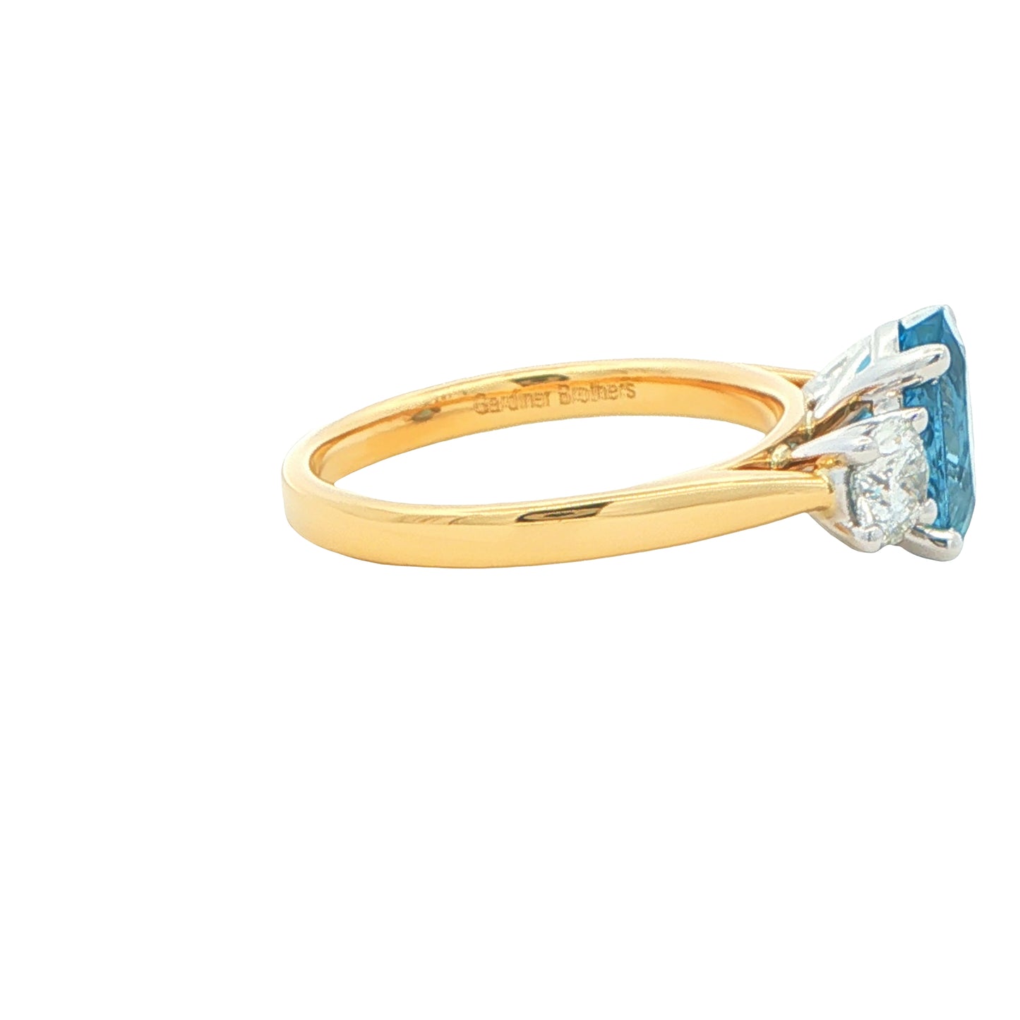 Aquamarine and Round Brilliant Cut Diamond 3 Stone Ring Gardiner Brothers