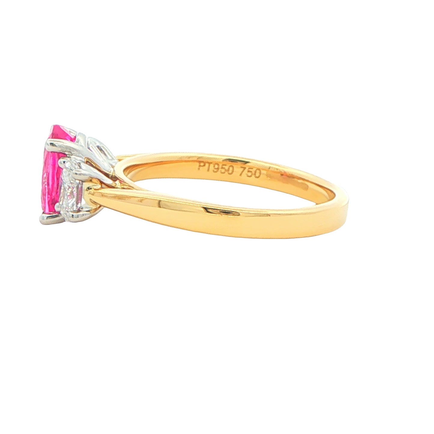 Pink Sapphire and Oval Shaped Diamond 3 Stone Ring Gardiner Brothers