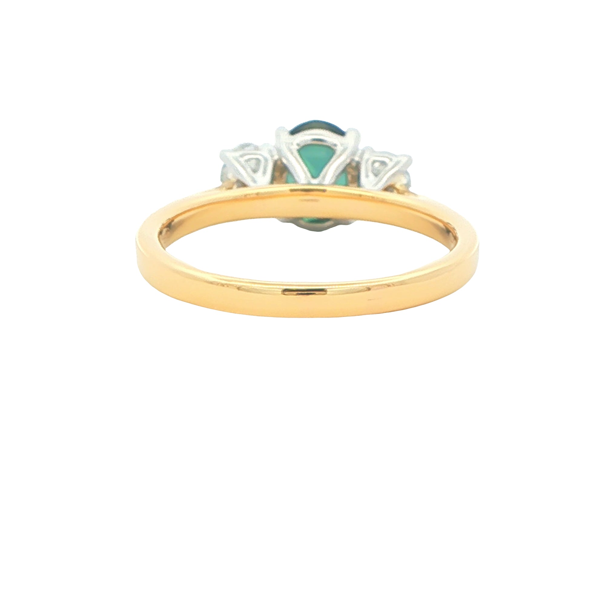 Teal Sapphire and oval shaped diamond 3 stone ring Gardiner Brothers
