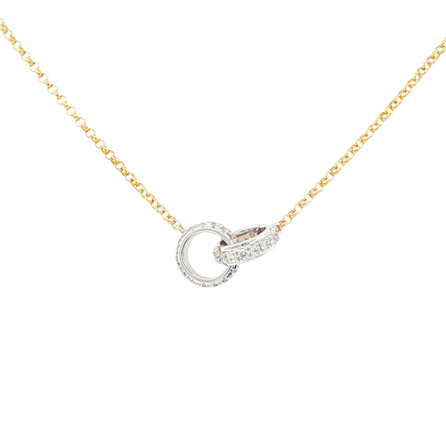 Yellow and White Gold Interlocking diamond set circles pendant Gardiner Brothers