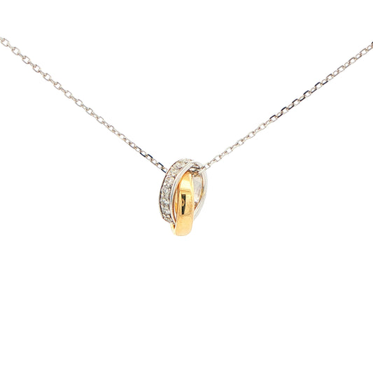 Yellow and white gold Diamond Set Interlocking Rings Pendant Gardiner Brothers