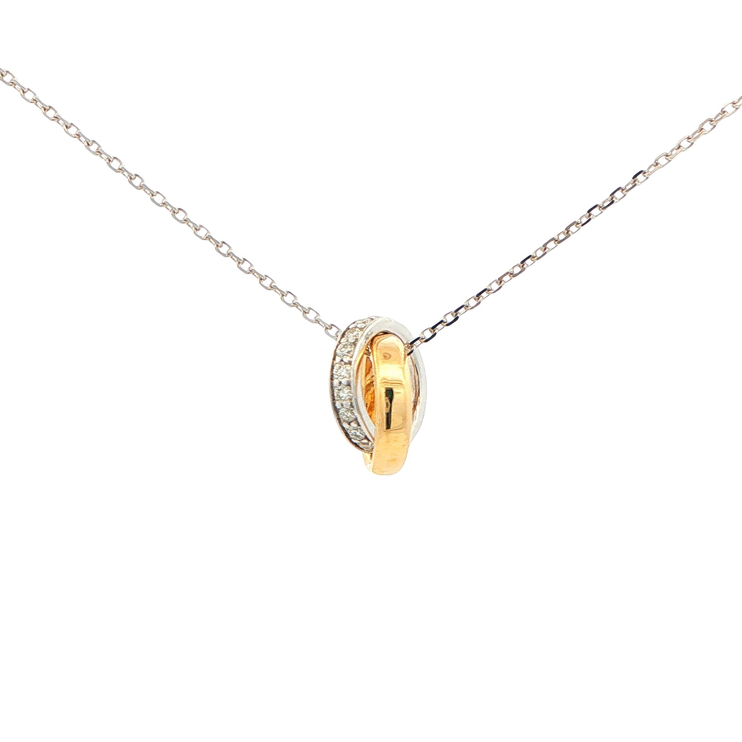Yellow and white gold Diamond Set Interlocking Rings Pendant Gardiner Brothers