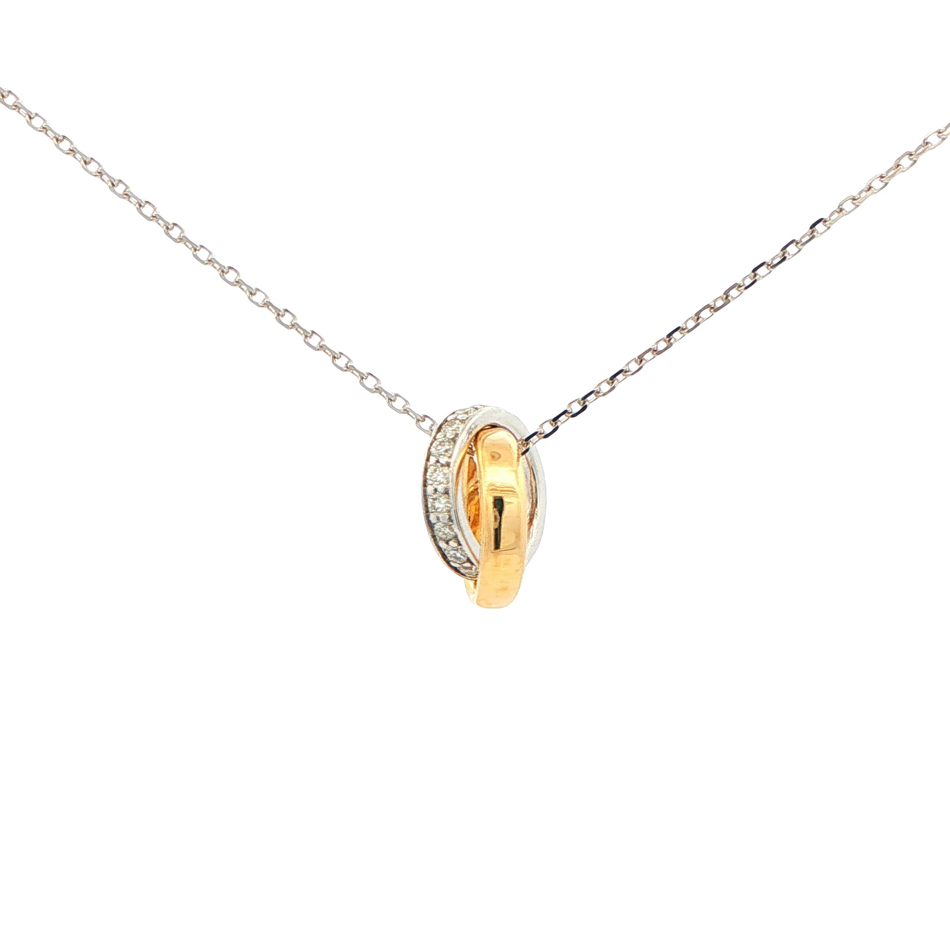 Yellow and white gold Diamond Set Interlocking Rings Pendant Gardiner Brothers