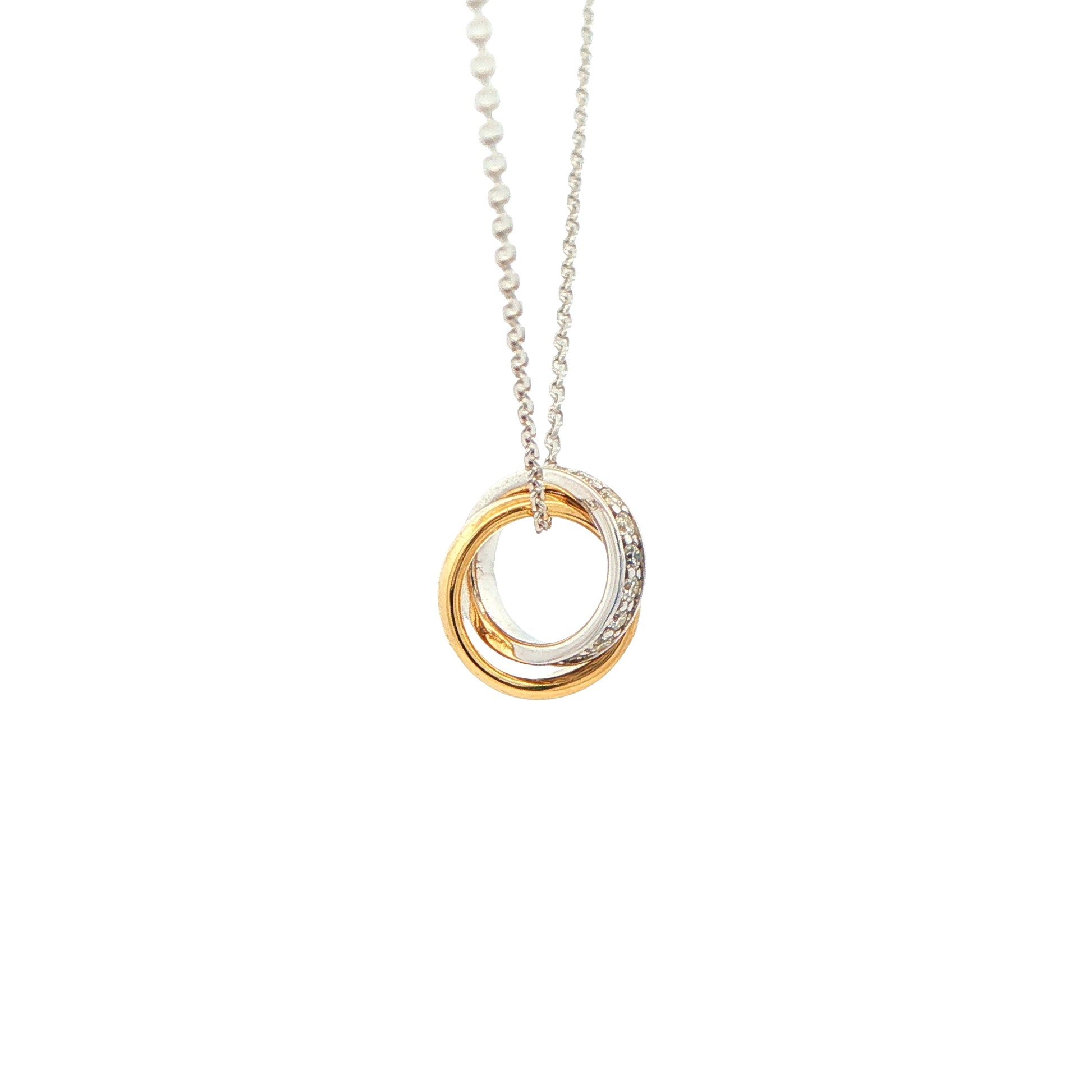 Yellow and white gold Diamond Set Interlocking Rings Pendant Gardiner Brothers