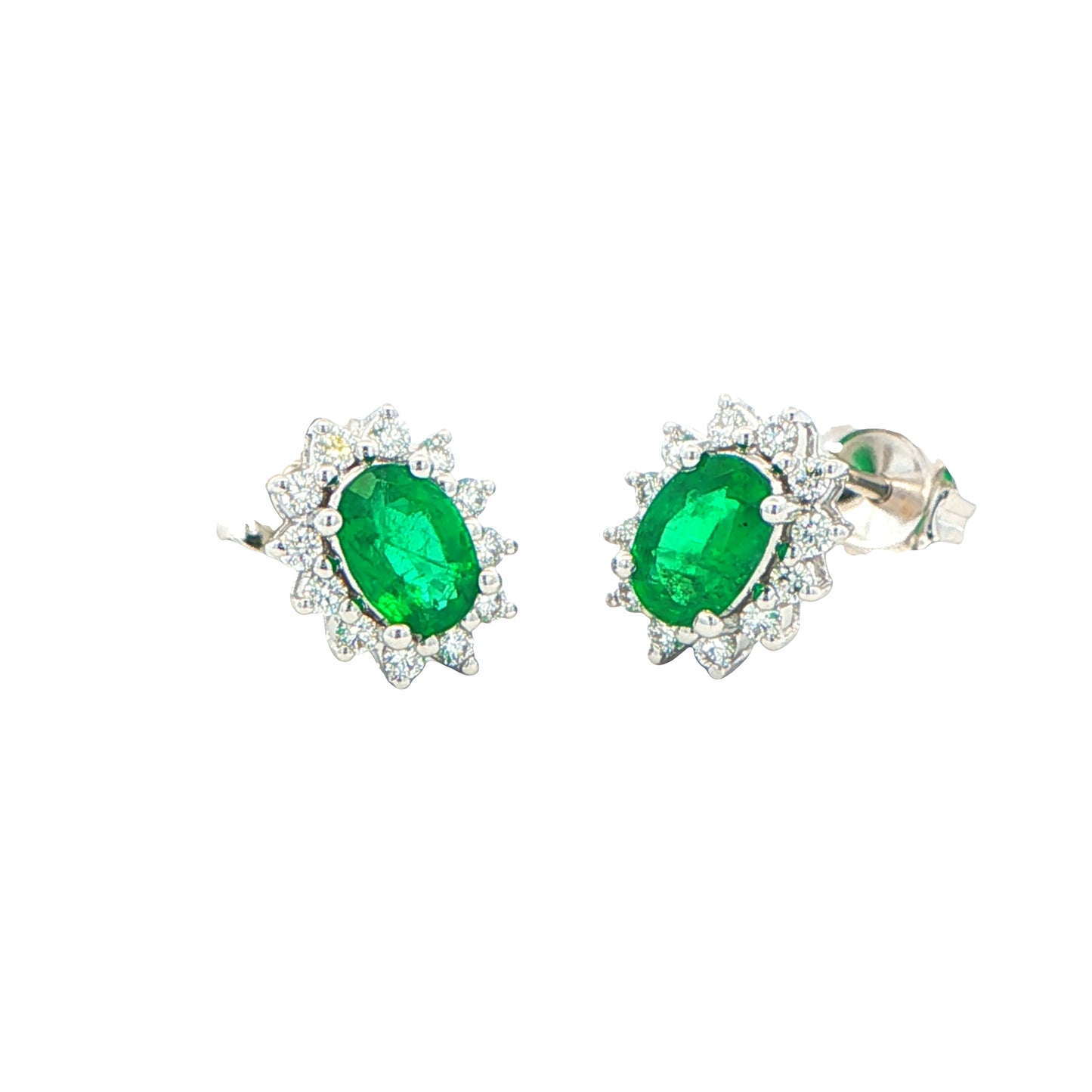 Emerald and Round Brilliant Cut Diamond Cluster Style Earrings Gardiner Brothers