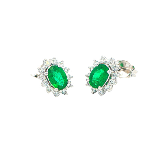 Emerald and Round Brilliant Cut Diamond Cluster Style Earrings Gardiner Brothers