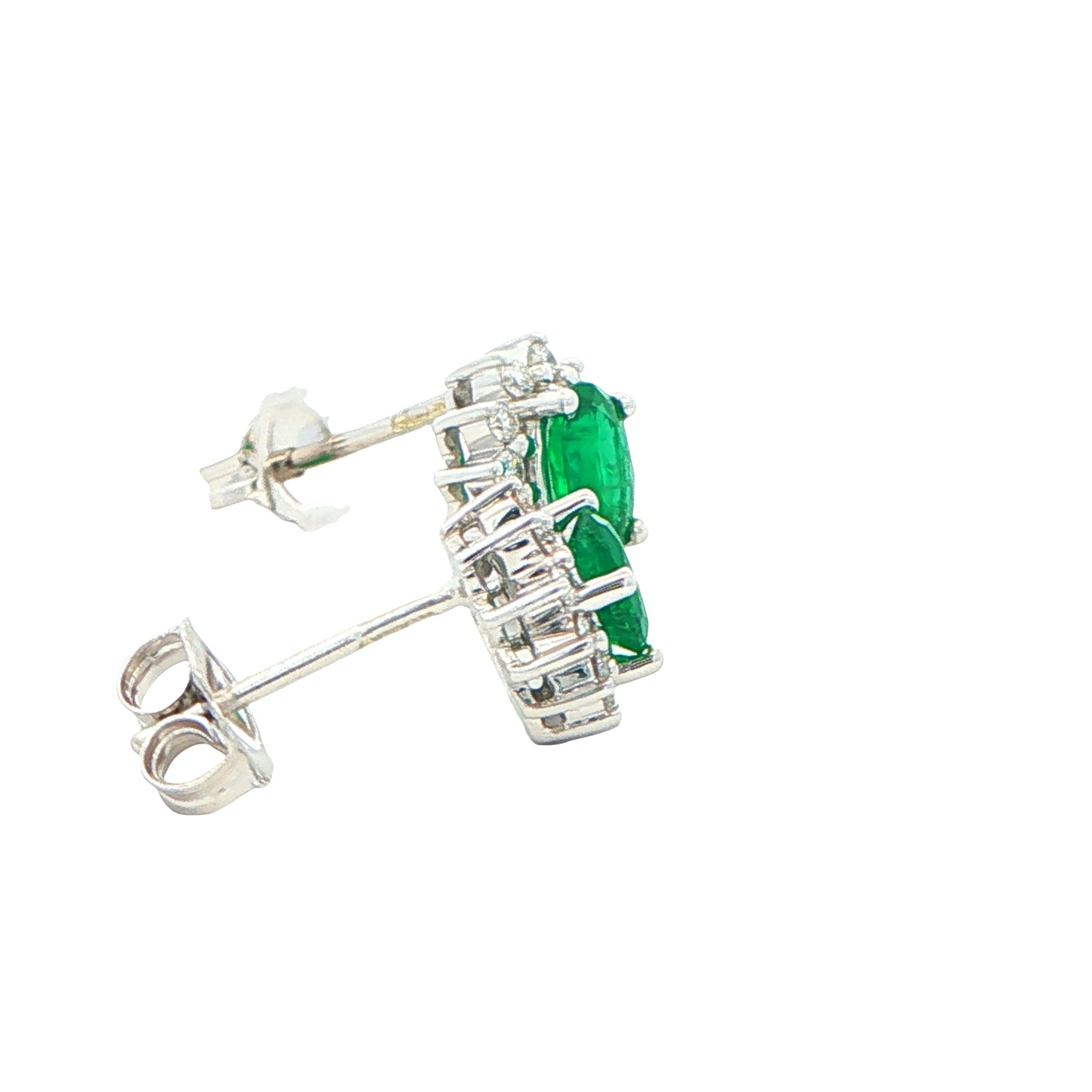 Emerald and Round Brilliant Cut Diamond Cluster Style Earrings Gardiner Brothers