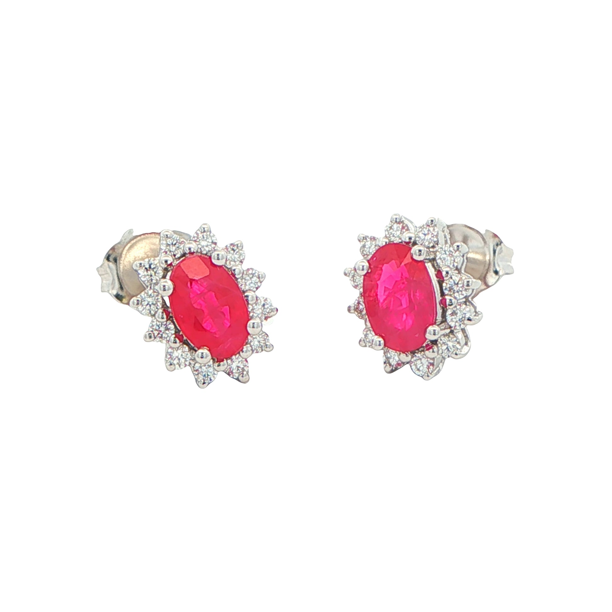 Ruby and Round Brilliant Cut Diamond Cluster Style Earrings Gardiner Brothers