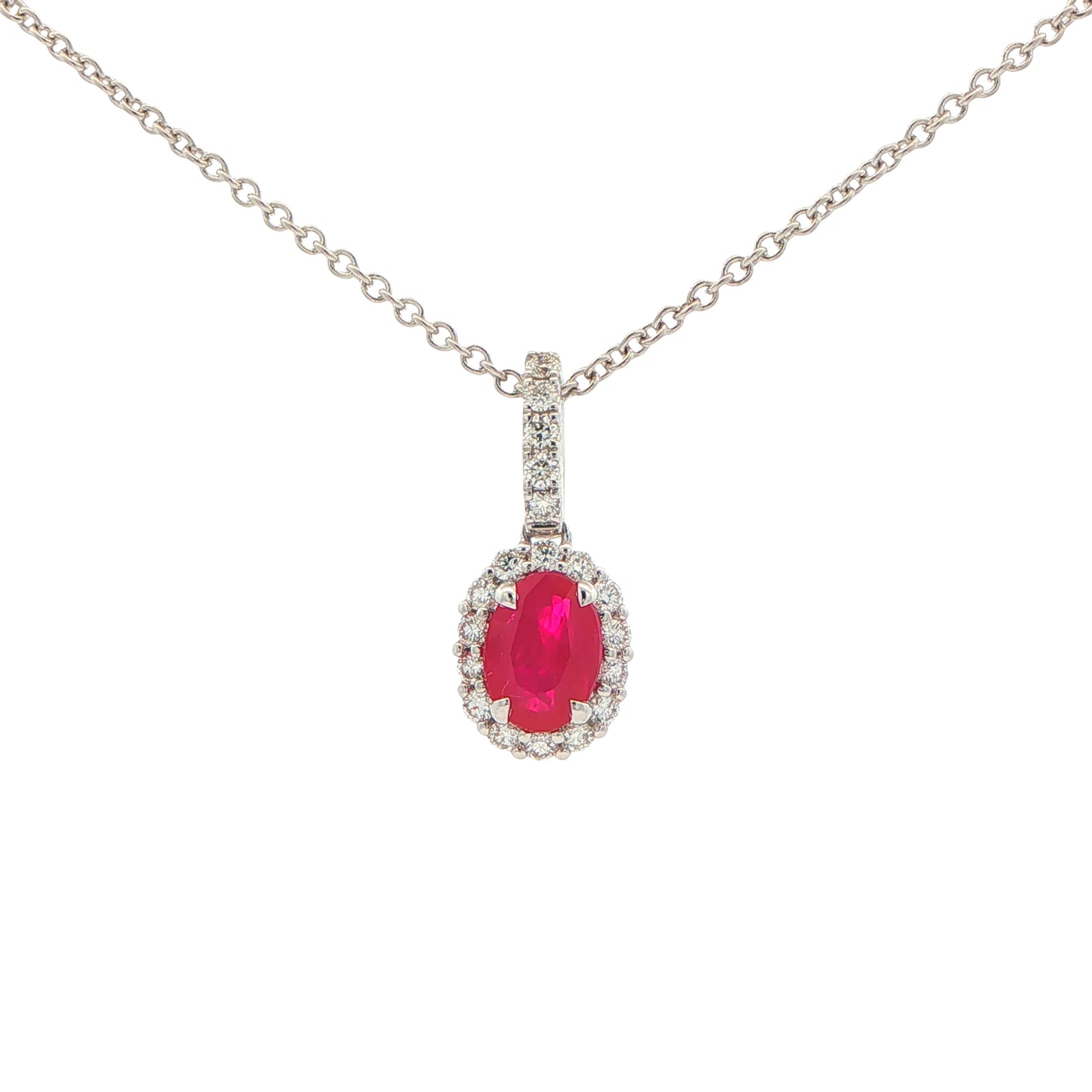 Ruby and Diamond Halo Style Drop Pendant Gardiner Brothers