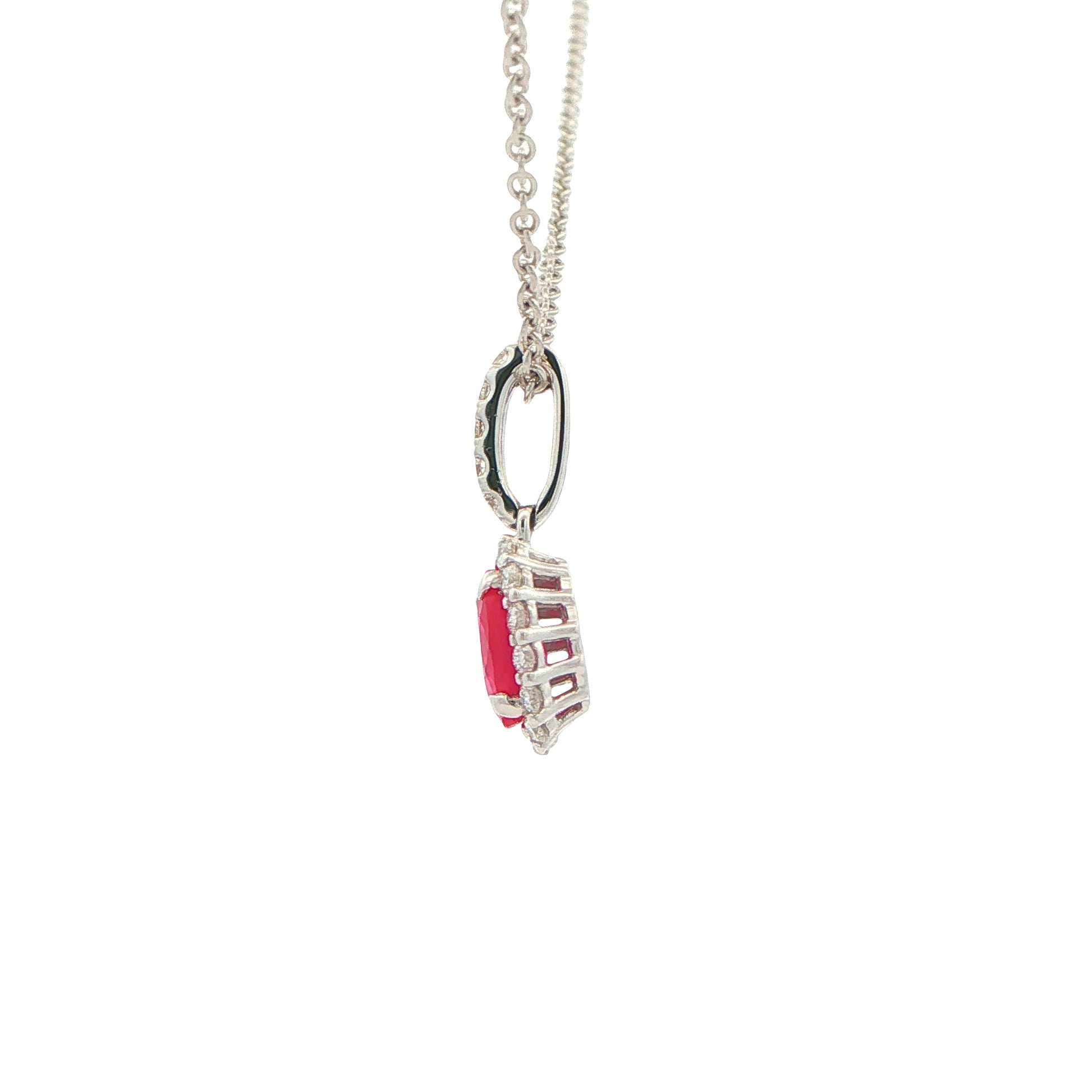 Ruby and Diamond Halo Style Drop Pendant Gardiner Brothers