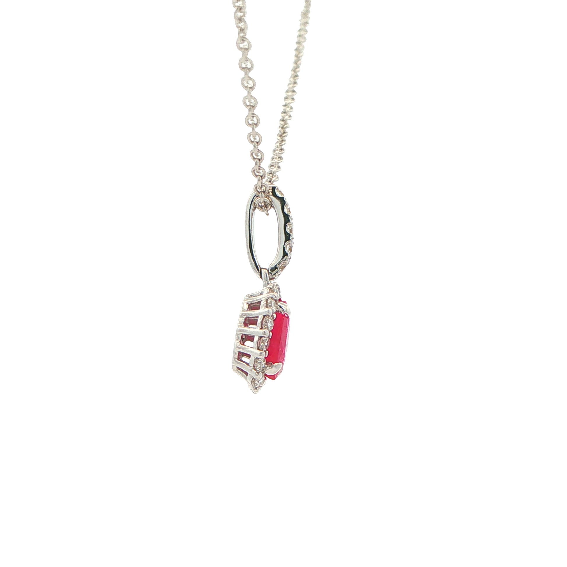 Ruby and Diamond Halo Style Drop Pendant Gardiner Brothers