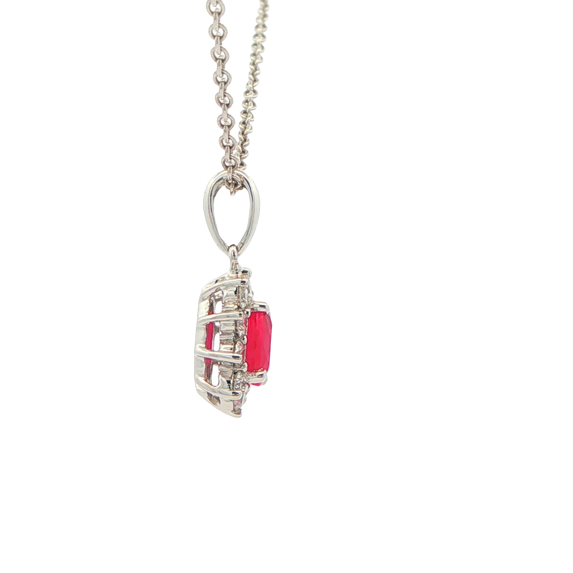 Ruby and round brilliant cut diamond cluster style pendant Gardiner Brothers