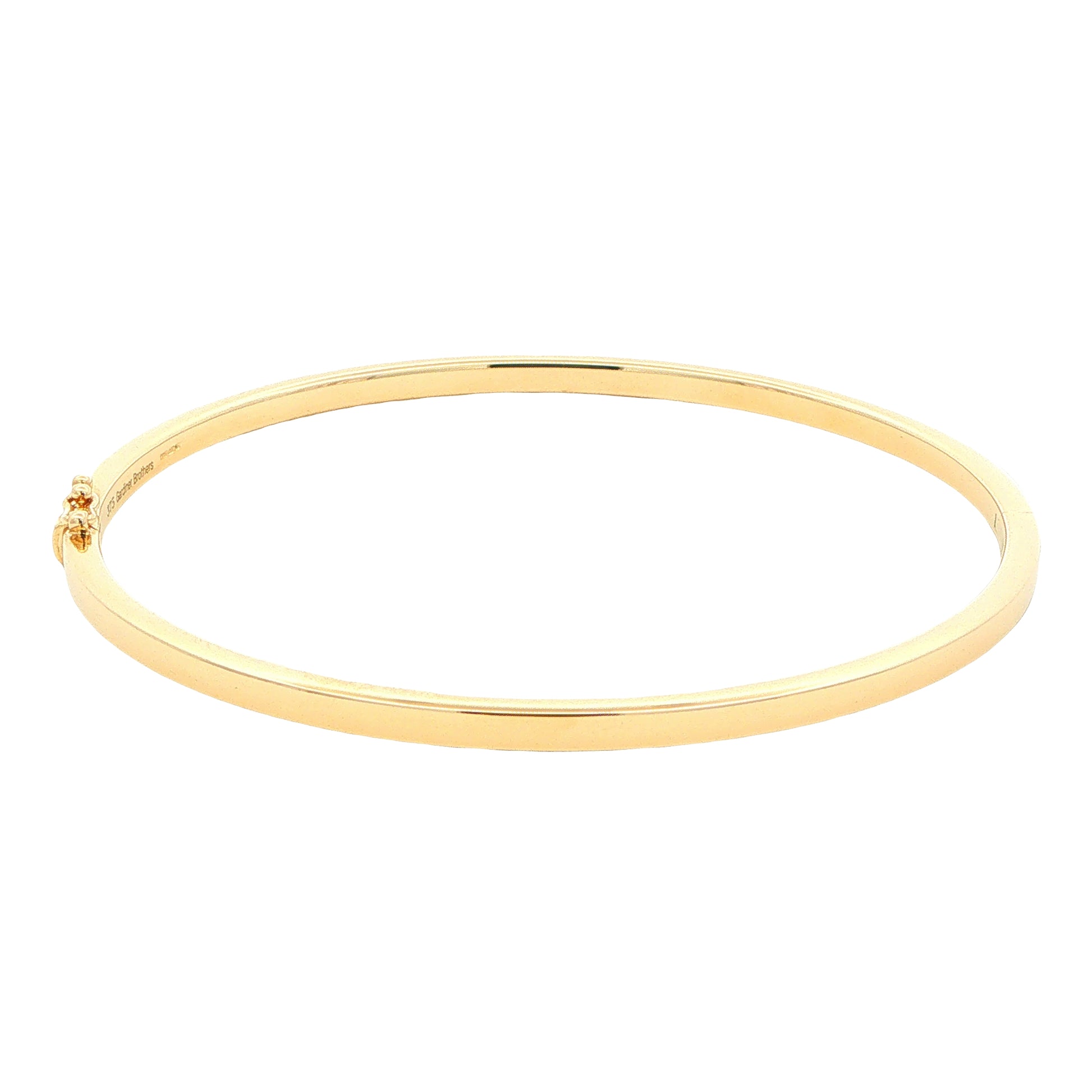 Yellow Gold 3mm solid bangle in a flat profile with rounded edges Gardiner Brothers