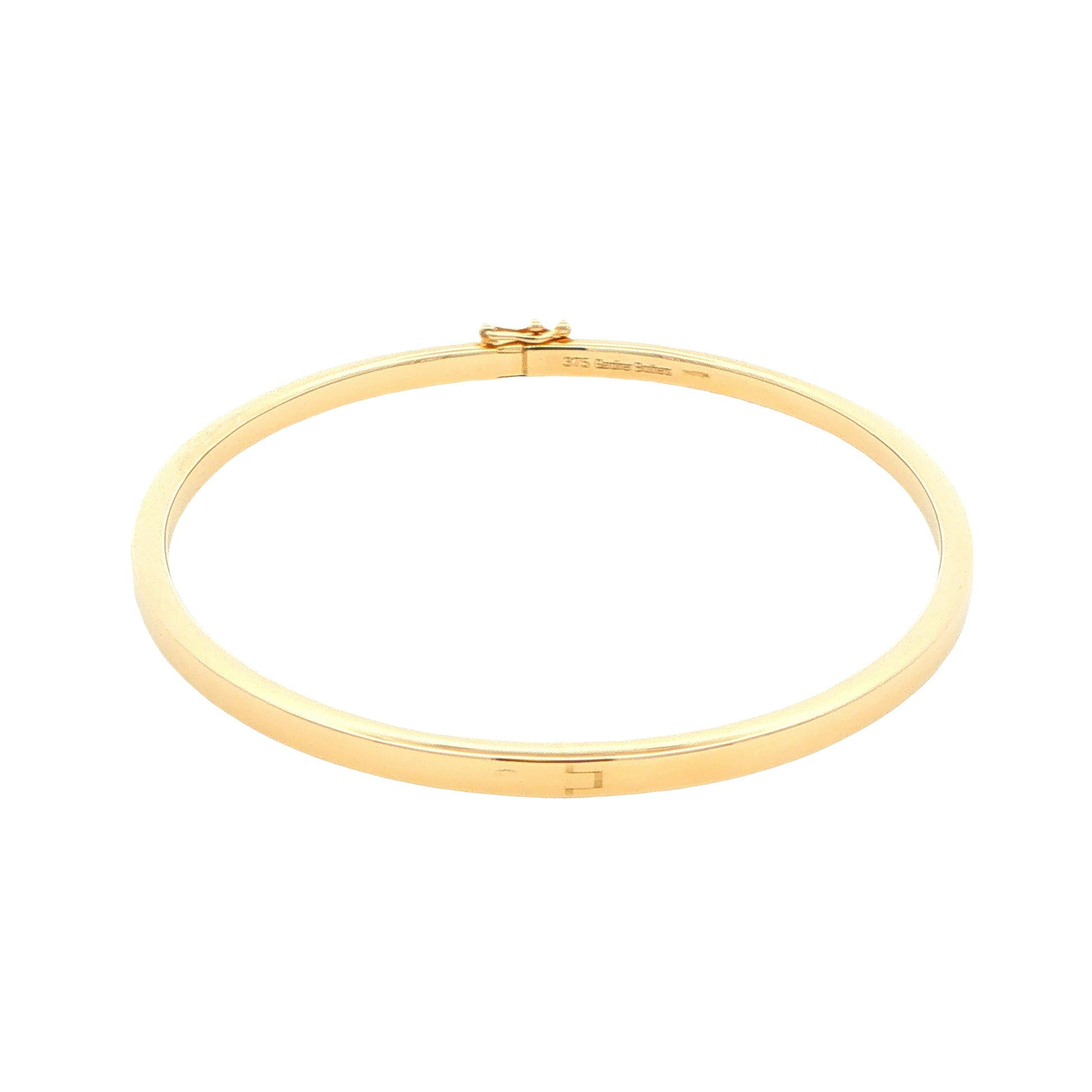 Yellow Gold 3mm solid bangle in a flat profile with rounded edges Gardiner Brothers