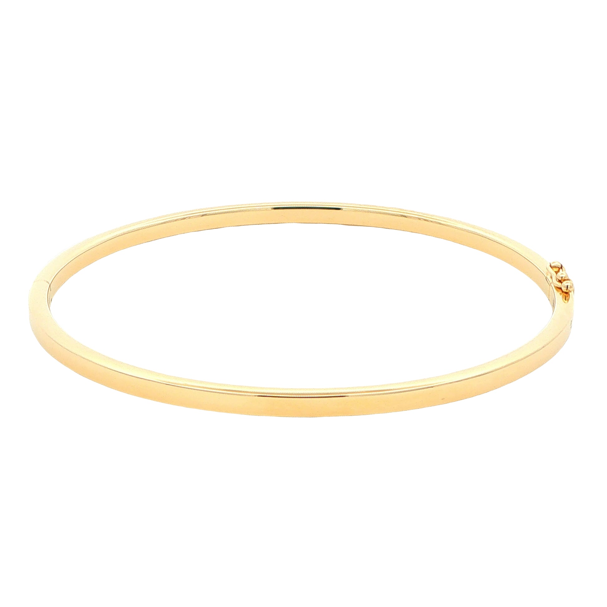 Yellow Gold 3mm solid bangle in a flat profile with rounded edges Gardiner Brothers