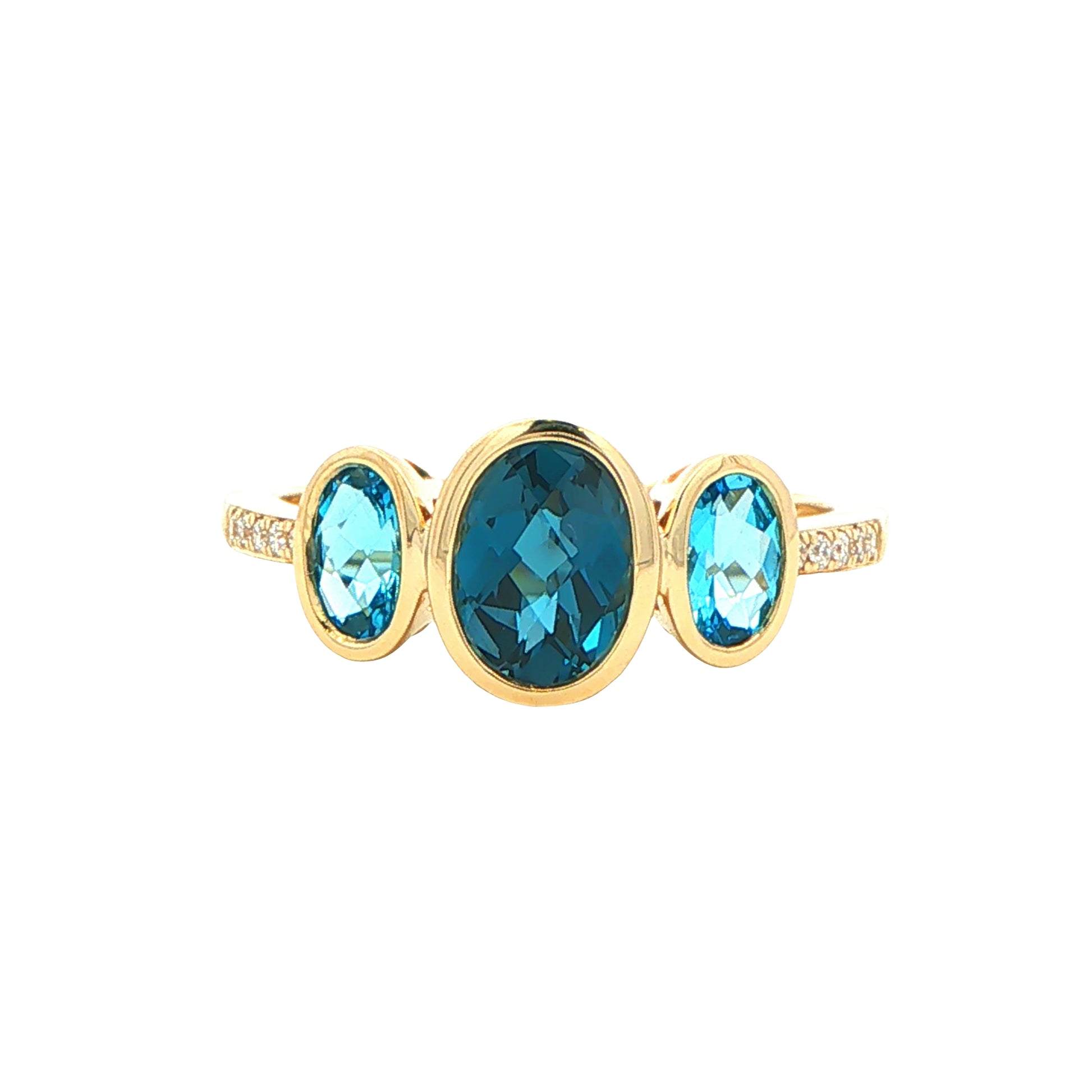 London Blue Topaz and Diamond 3 Stone Ring Gardiner Brothers