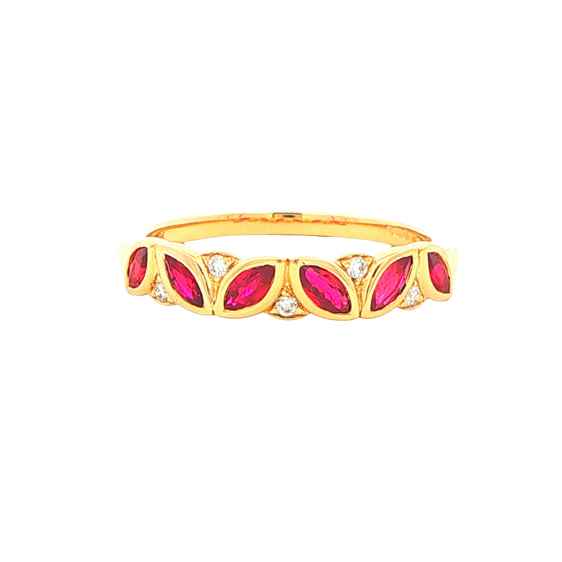 Marquise shaped ruby and round brilliant cut diamond dress ring Gardiner Brothers