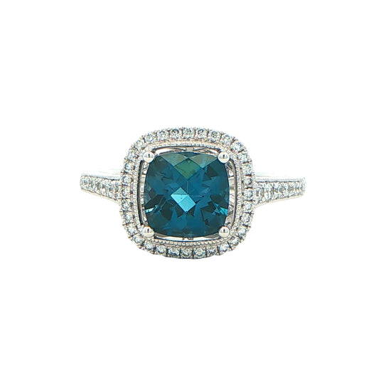 London Blue Topaz and Diamond halo Style Ring Gardiner Brothers