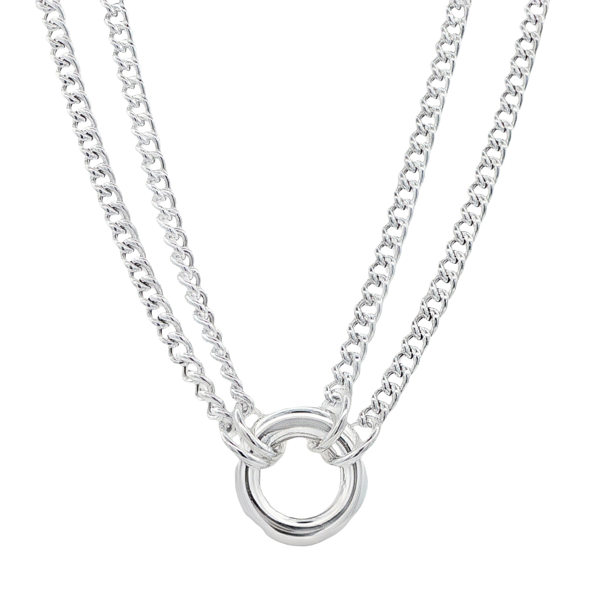 Silver Double Curb Link Necklace with Circle Pendant Gardiner Brothers