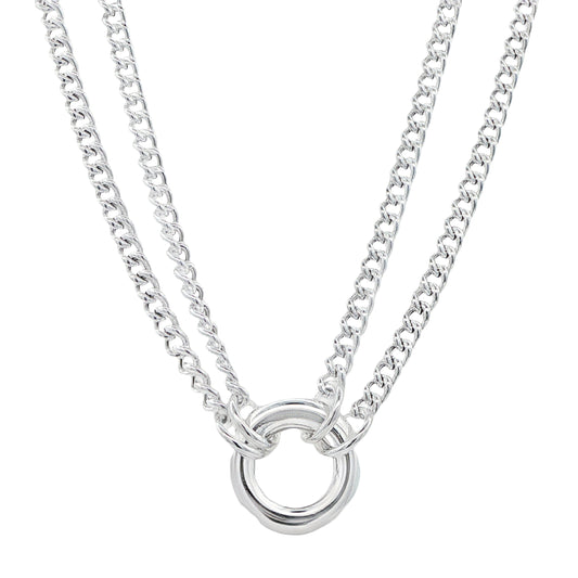 Silver Double Curb Link Necklace with Circle Pendant Gardiner Brothers
