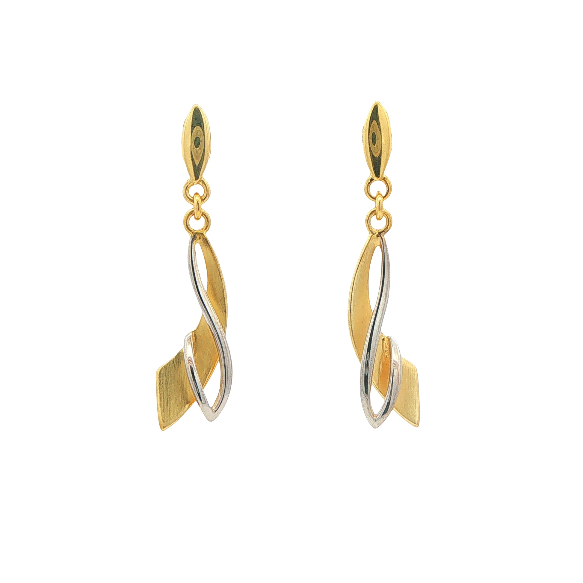Yellow and White Gold Fancy Sabre Drop Style Earrings Gardiner Brothers