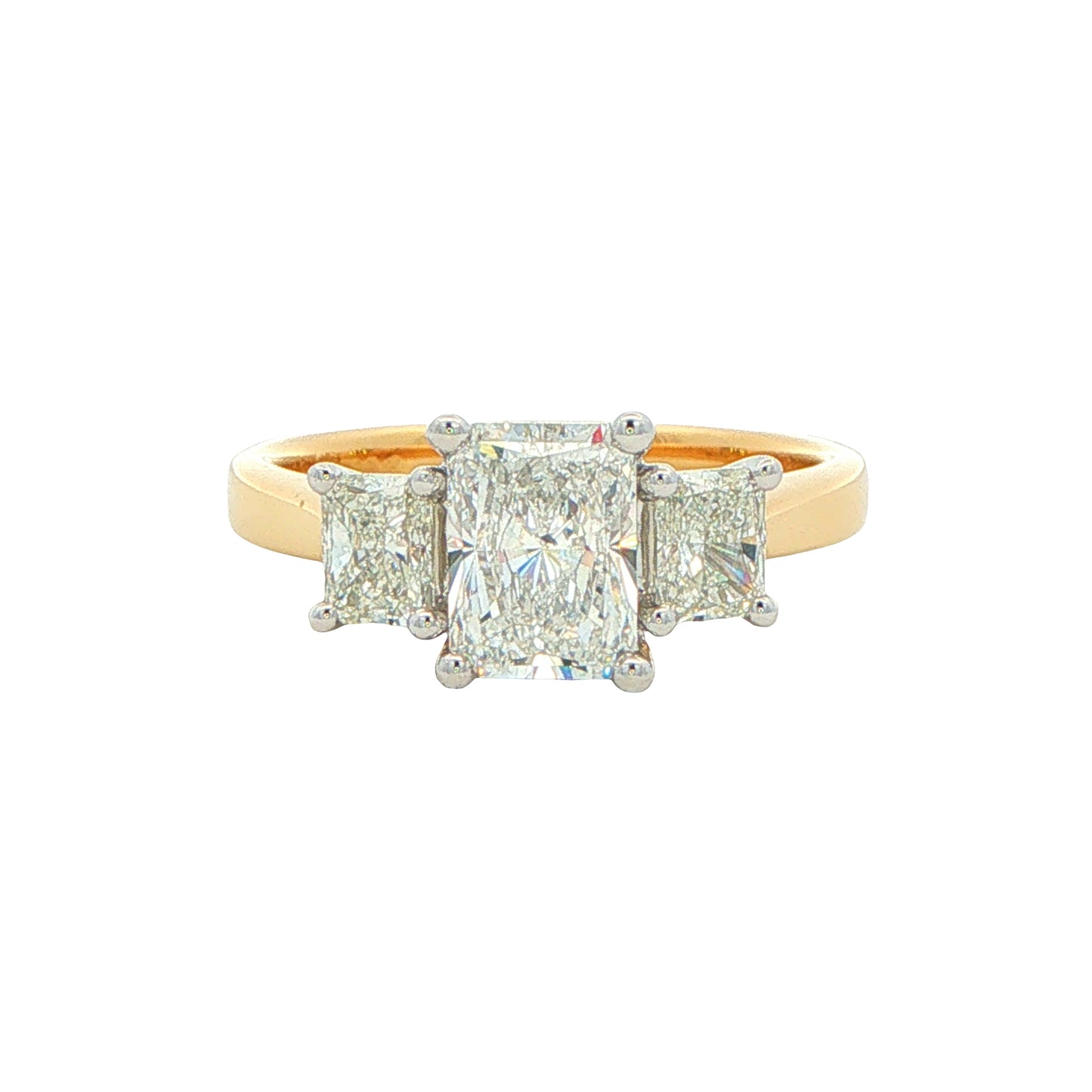 Yellow Gold Radiant Cut Diamond 3 Stone Ring - 1.86cts Gardiner Brothers