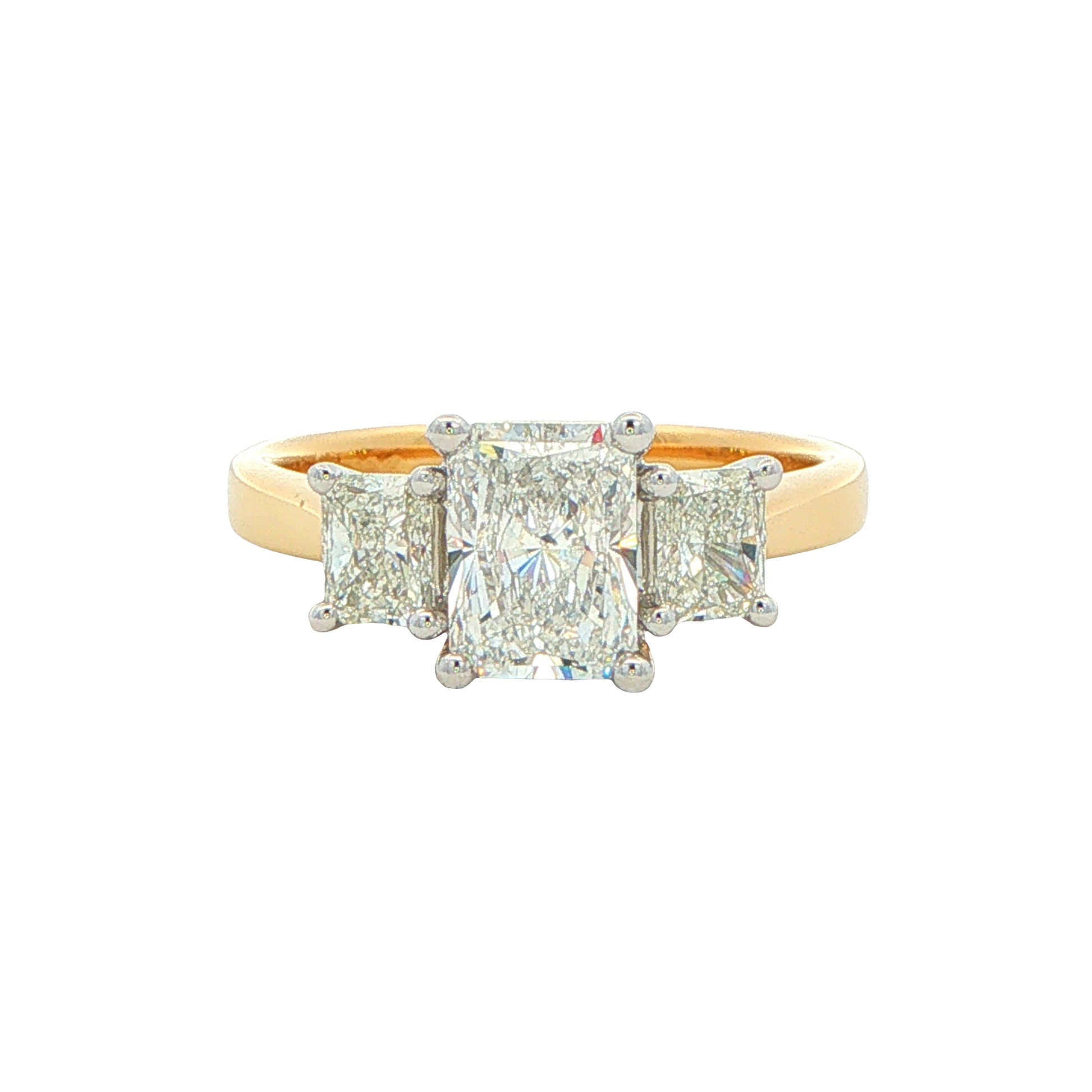 Yellow Gold Radiant Cut Diamond 3 Stone Ring - 1.86cts Gardiner Brothers
