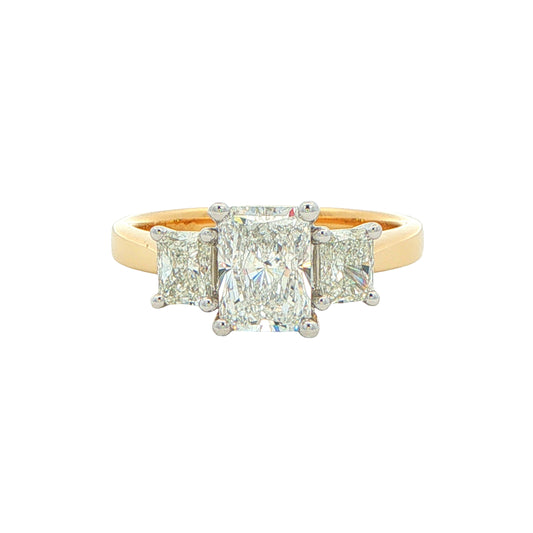 Yellow Gold Radiant Cut Diamond 3 Stone Ring - 1.86cts Gardiner Brothers