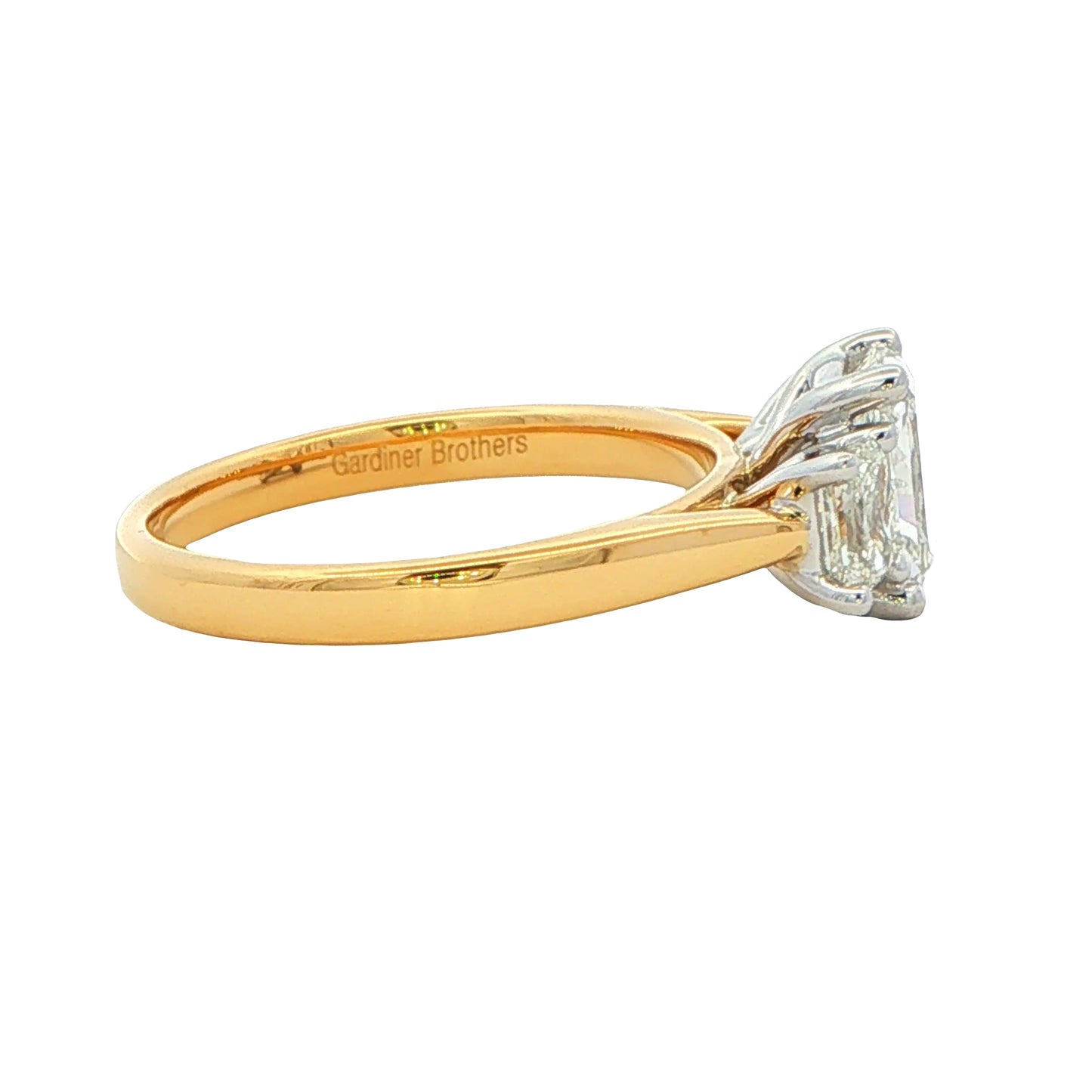Yellow Gold Radiant Cut Diamond 3 Stone Ring - 1.86cts Gardiner Brothers