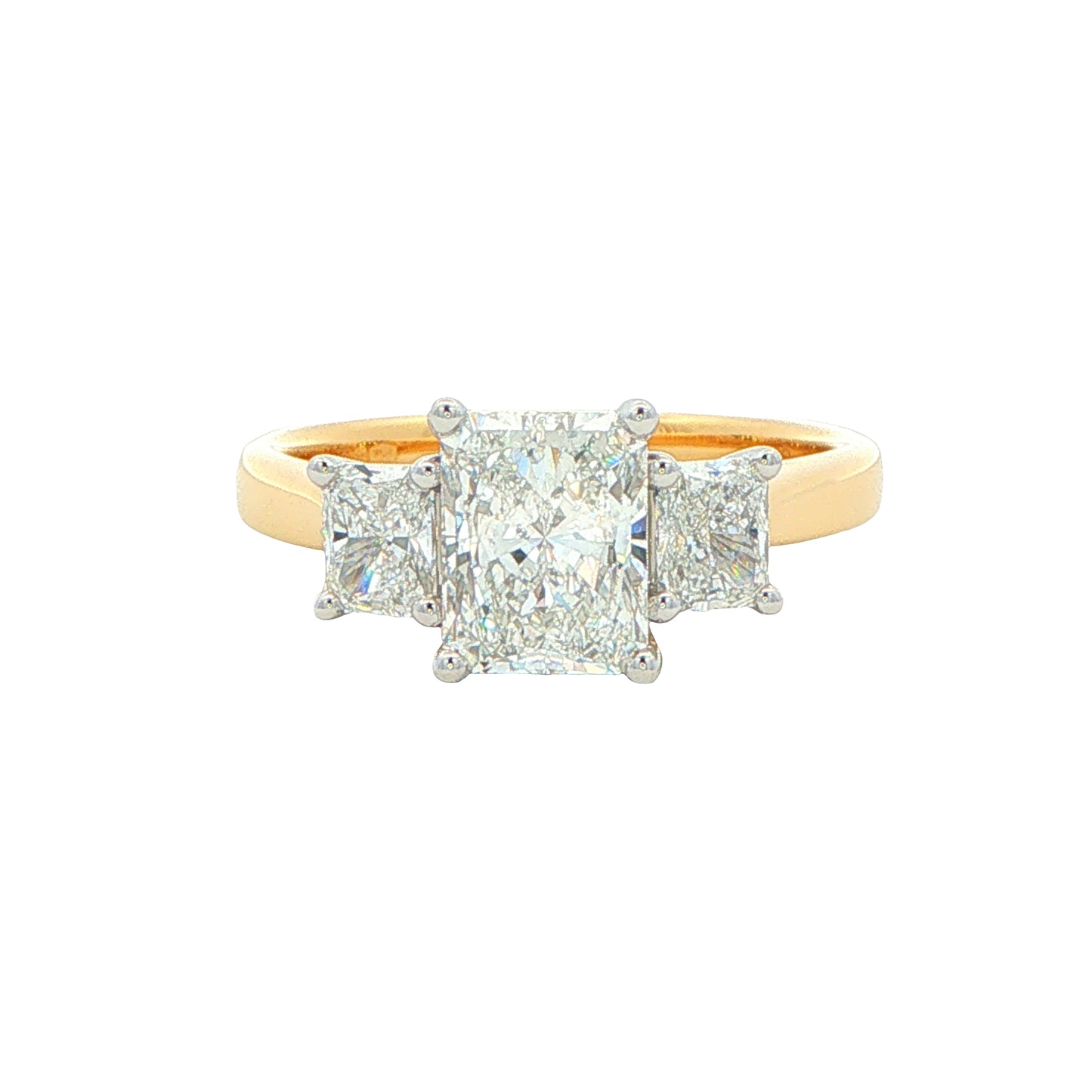 Yellow Gold Radiant Cut Diamond 3 Stone Ring - 1.90cts Gardiner Brothers