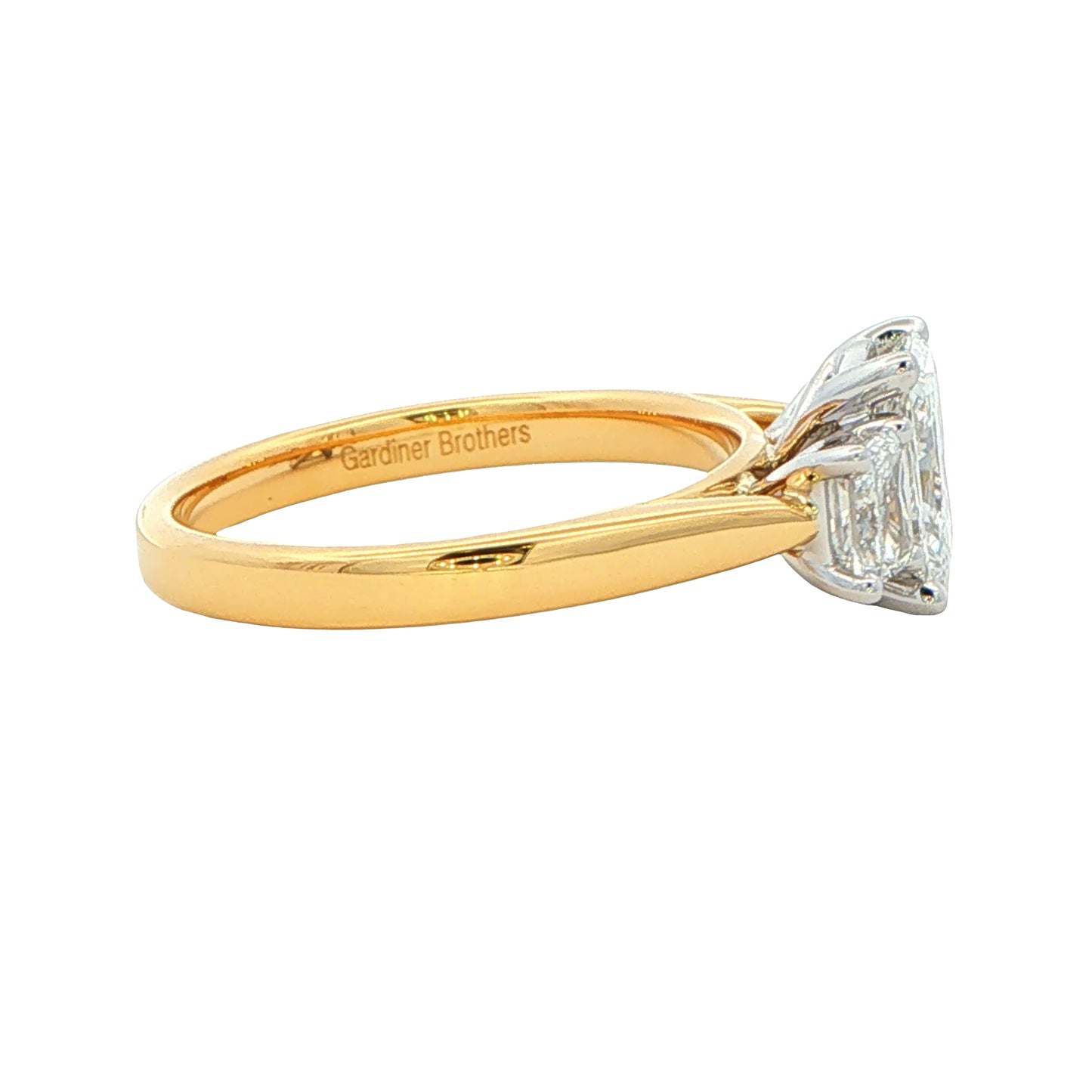 Yellow Gold Radiant Cut Diamond 3 Stone Ring - 1.90cts Gardiner Brothers